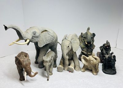 Molded Resin Elephant Figurines. This assortment of elephant figurines and sculptures features 