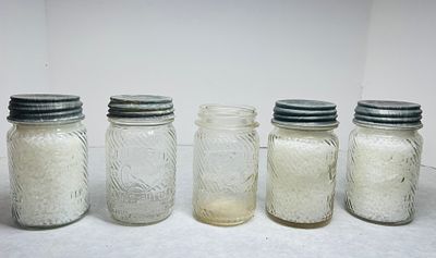 Five Vintage Jumbo Brand Peanut Butter Glass Jars by The Frank Tea & Spice Co. This collection 