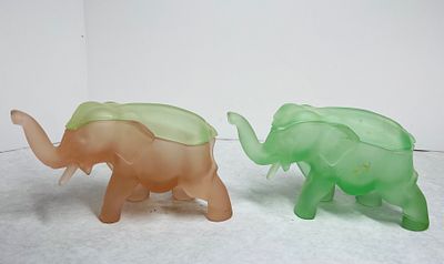 Frosted Satin Glass Elephant Dishes Indiana Glass. This lot features a pair of covered candy 