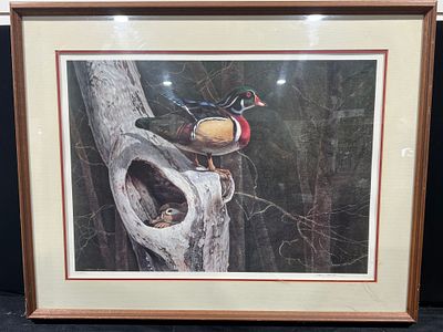 Larry Barton, The Morning Watch, Signed and Numbered Wood Duck Print. This work is a limited 