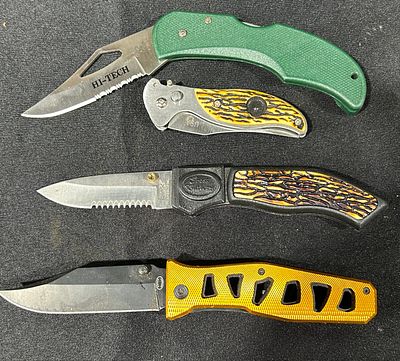 Folding Pocket Knives Including Falcon and Frost Cutlery Examples. This collection features 