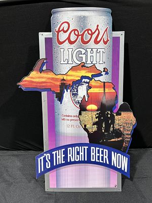 Coors Light Metal Advertising Sign, Michigan Edition. This die-cut metal advertising sign 