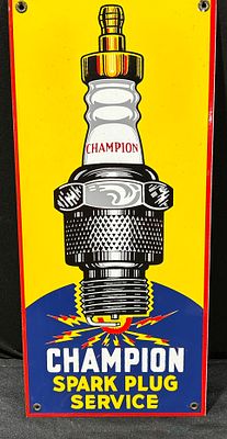 Weber's Champion Spark Plug Service Porcelain Enamel Advertising Sign. A contemporary porcelain 