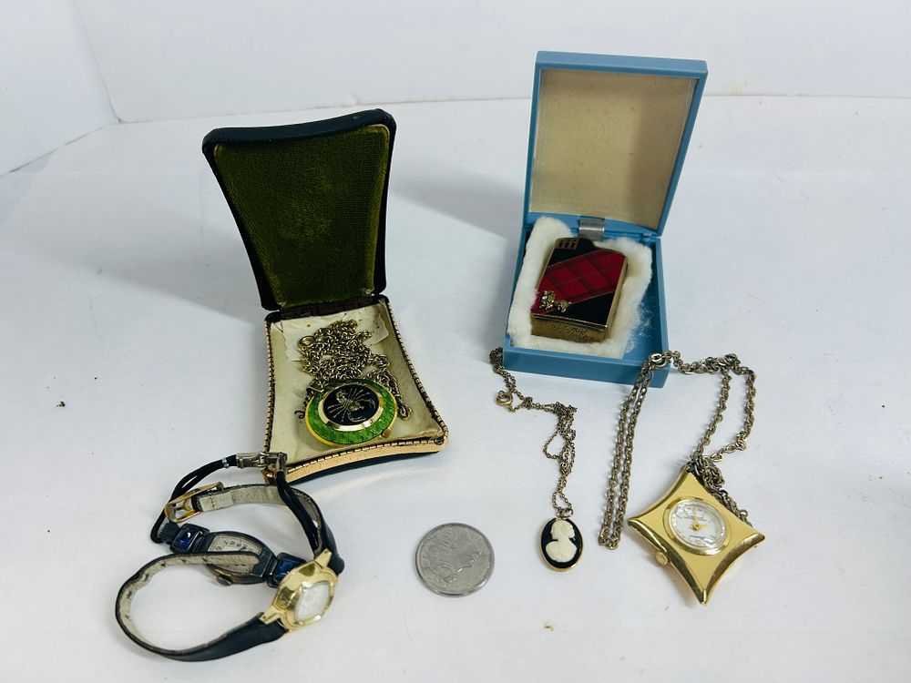 Lot 455: An Assortment of Vintage Ladies Jewelry and Accessories Including Lucerne and Webster Watches