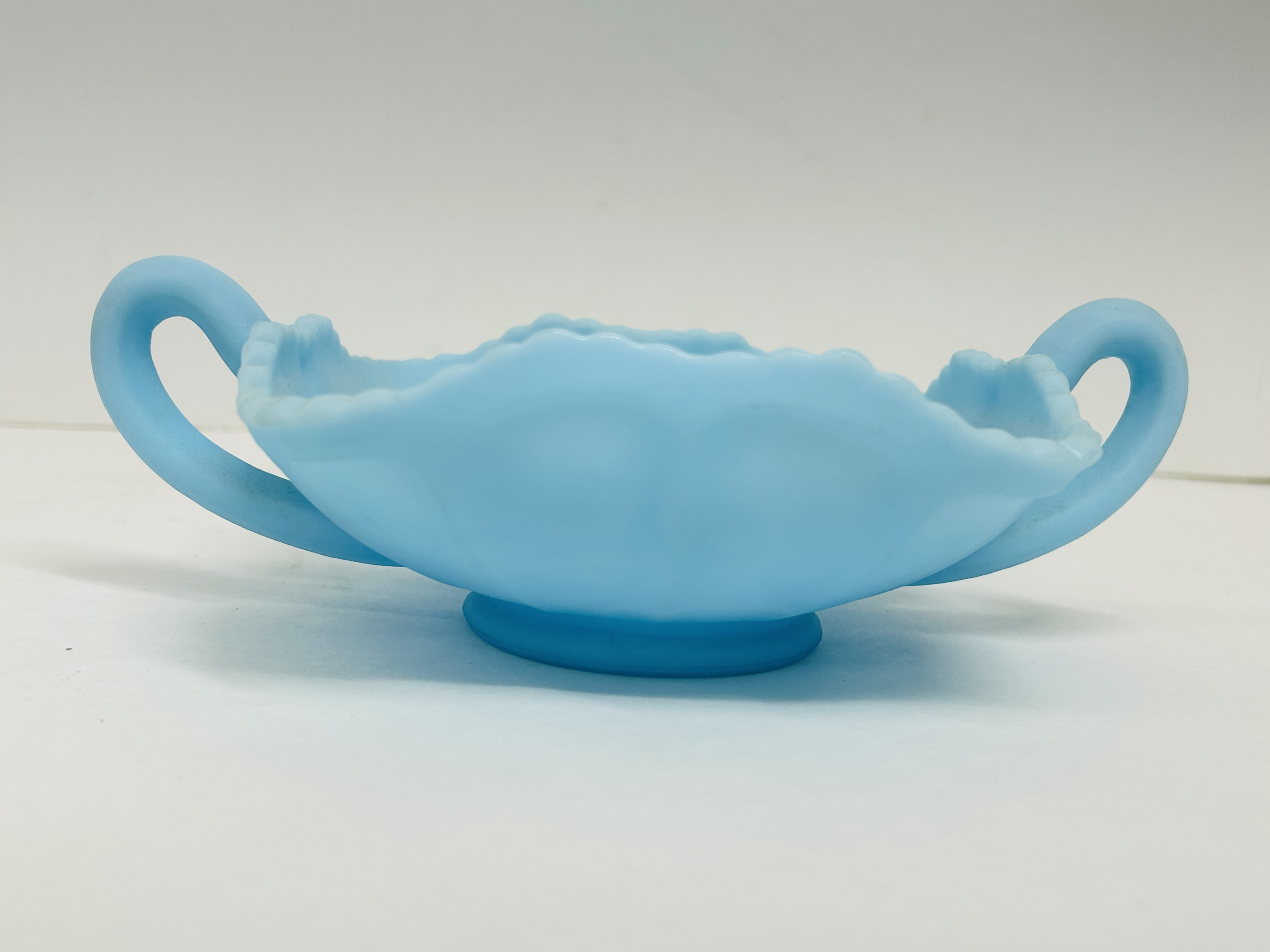 FENTON BLUE SATIN GLASS DISH, 1970S