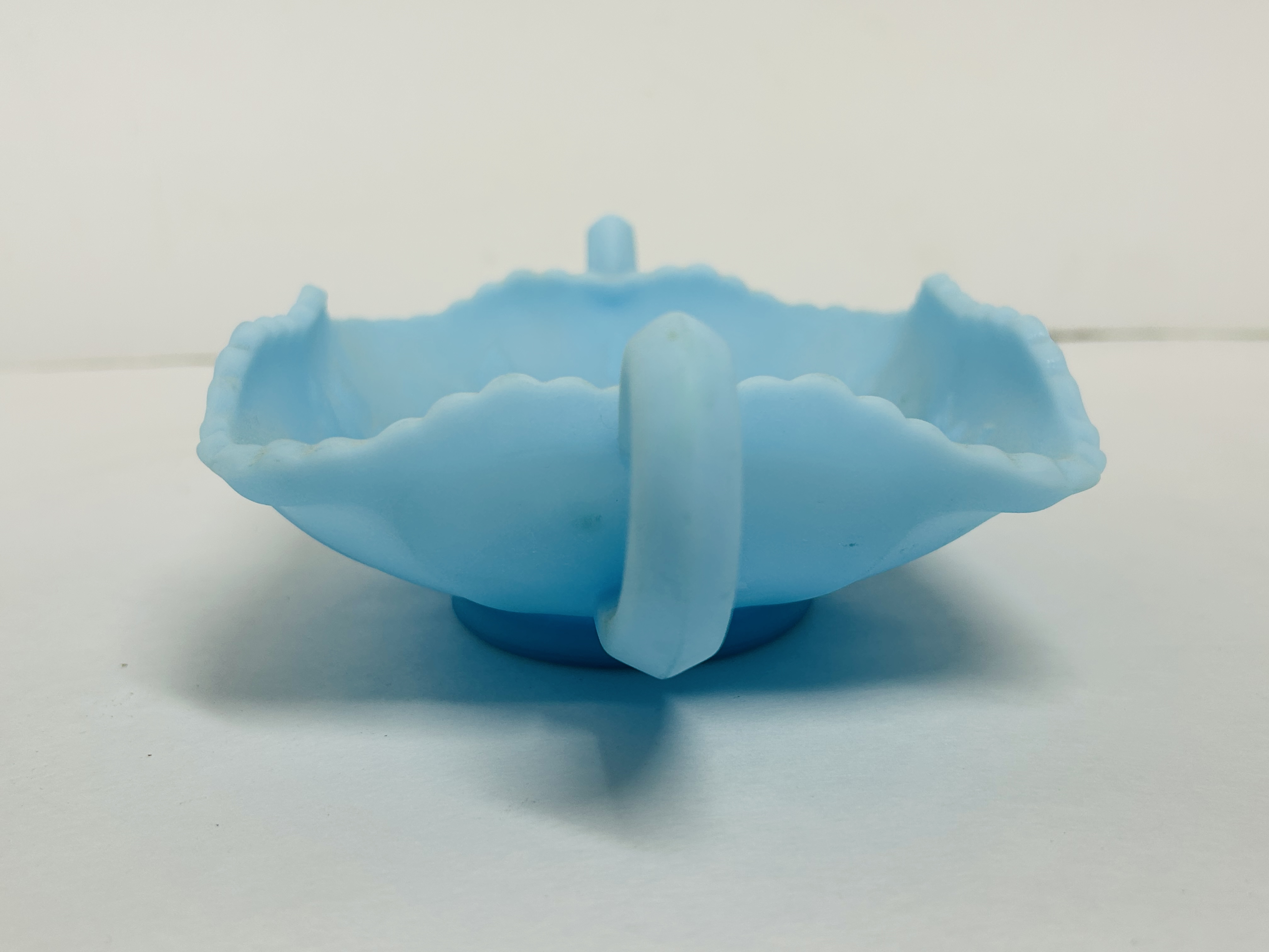 FENTON BLUE SATIN GLASS DISH, 1970S
