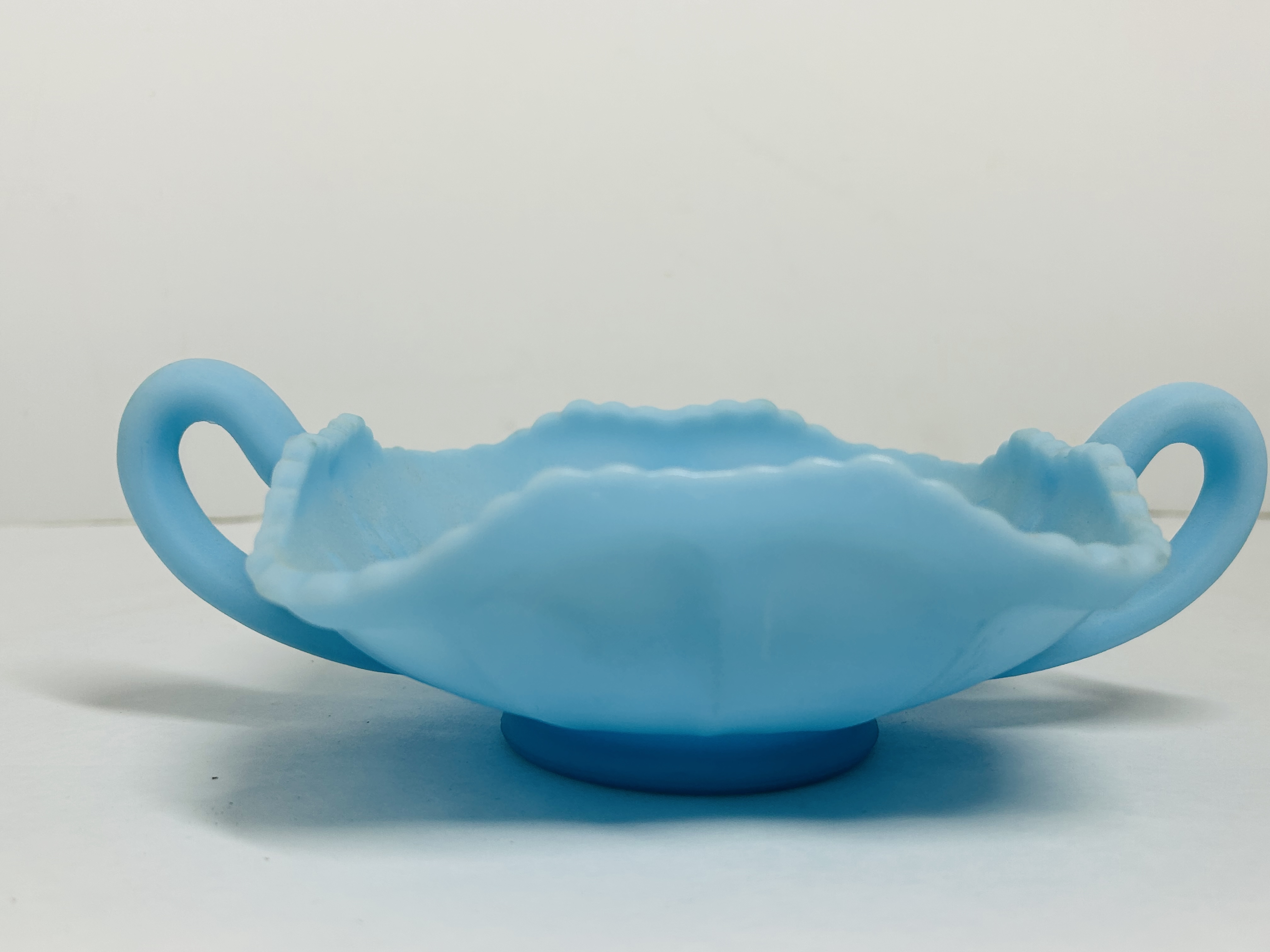 FENTON BLUE SATIN GLASS DISH, 1970S