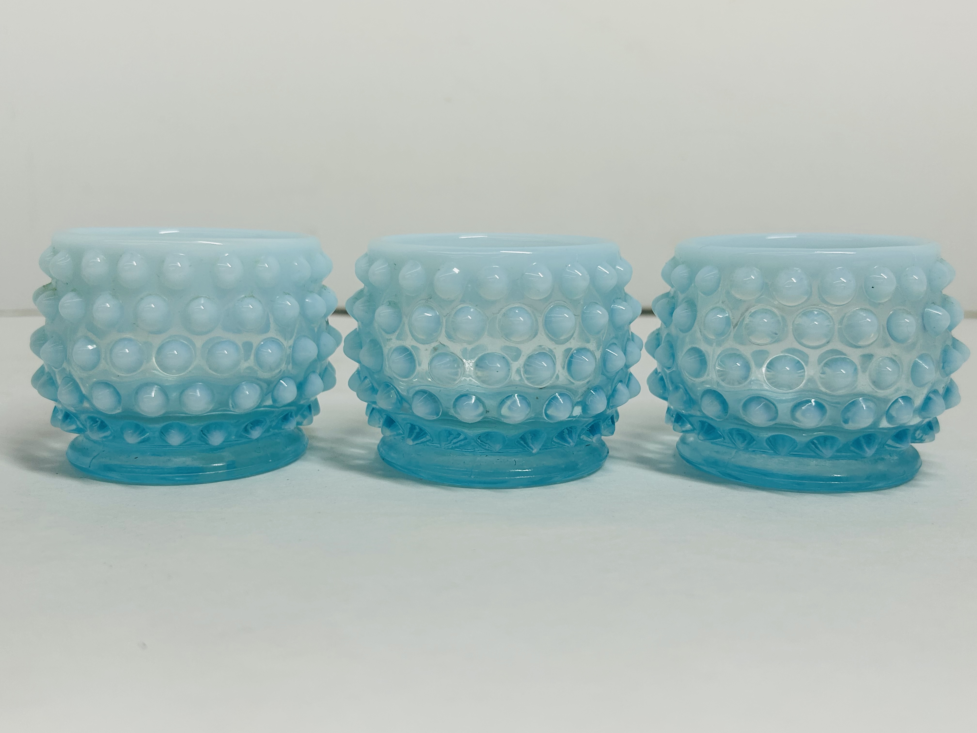 FENTON BLUE OPALESCENT GLASS JARS