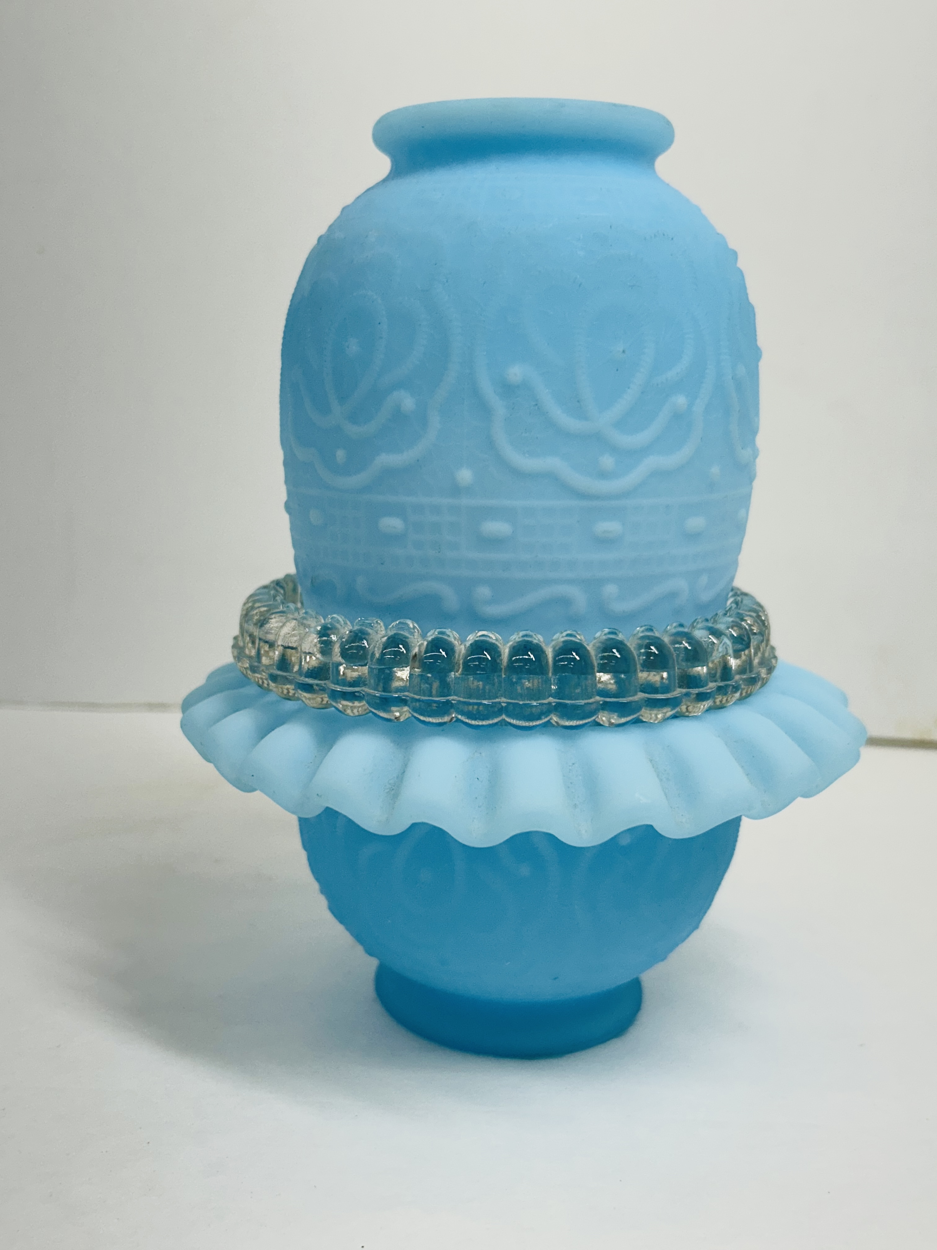 FENTON BLUE SATIN FAIRY LAMP, 1970S