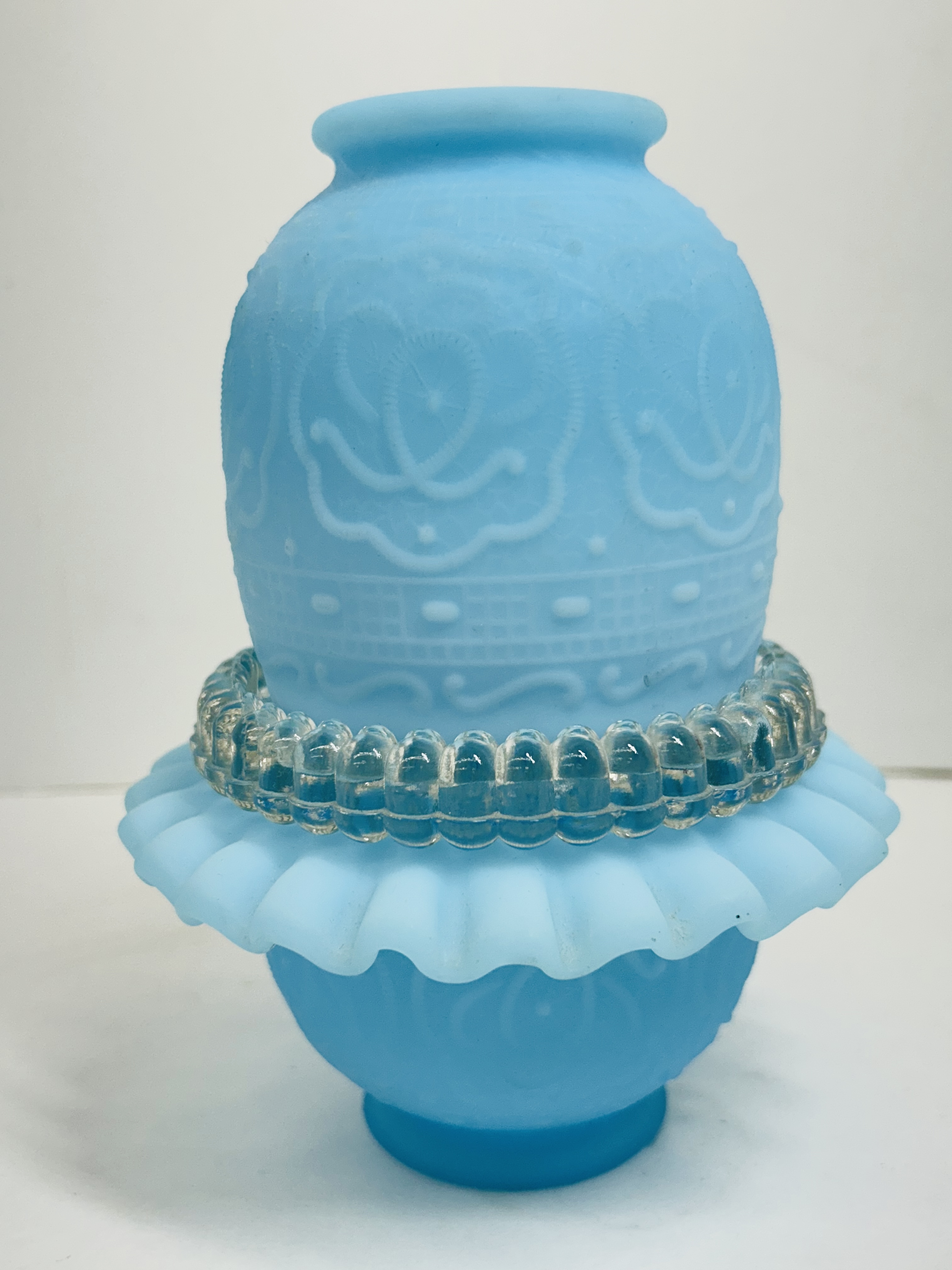 FENTON BLUE SATIN FAIRY LAMP, 1970S