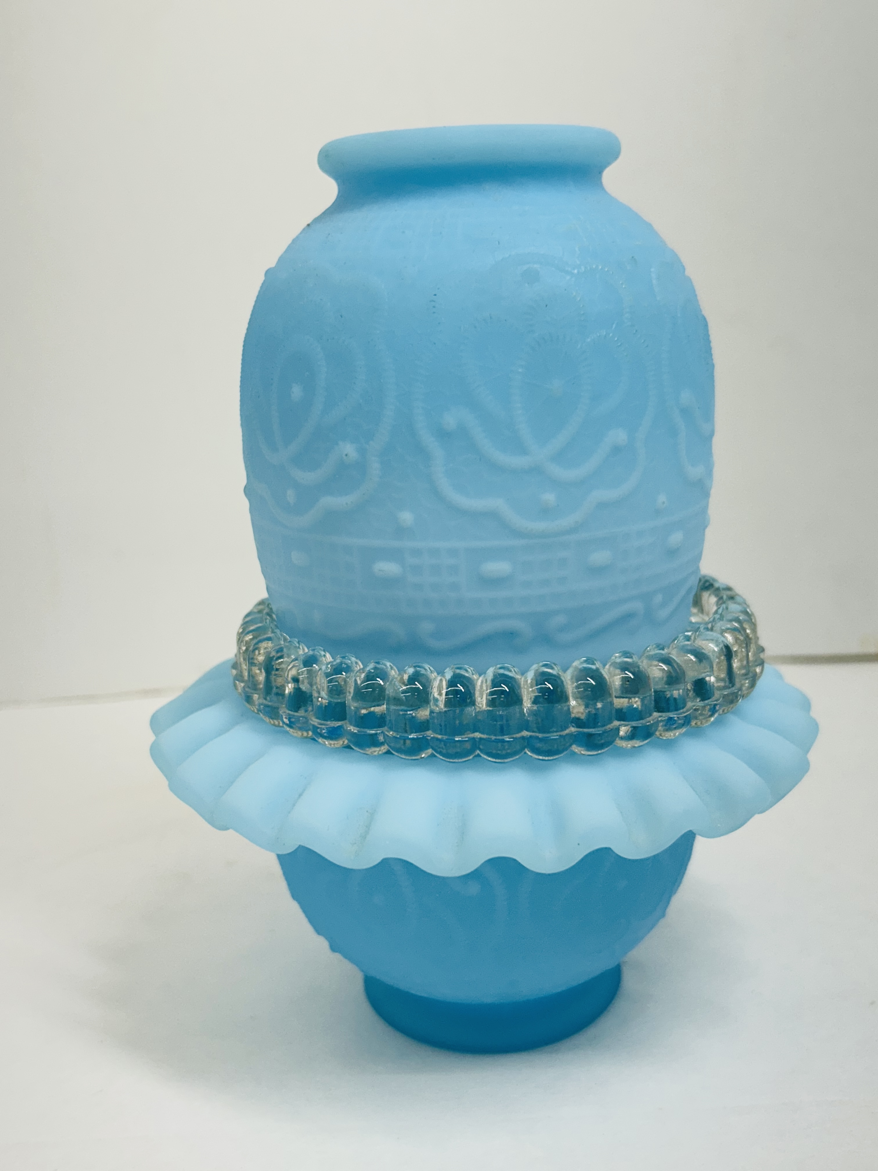 FENTON BLUE SATIN FAIRY LAMP, 1970S