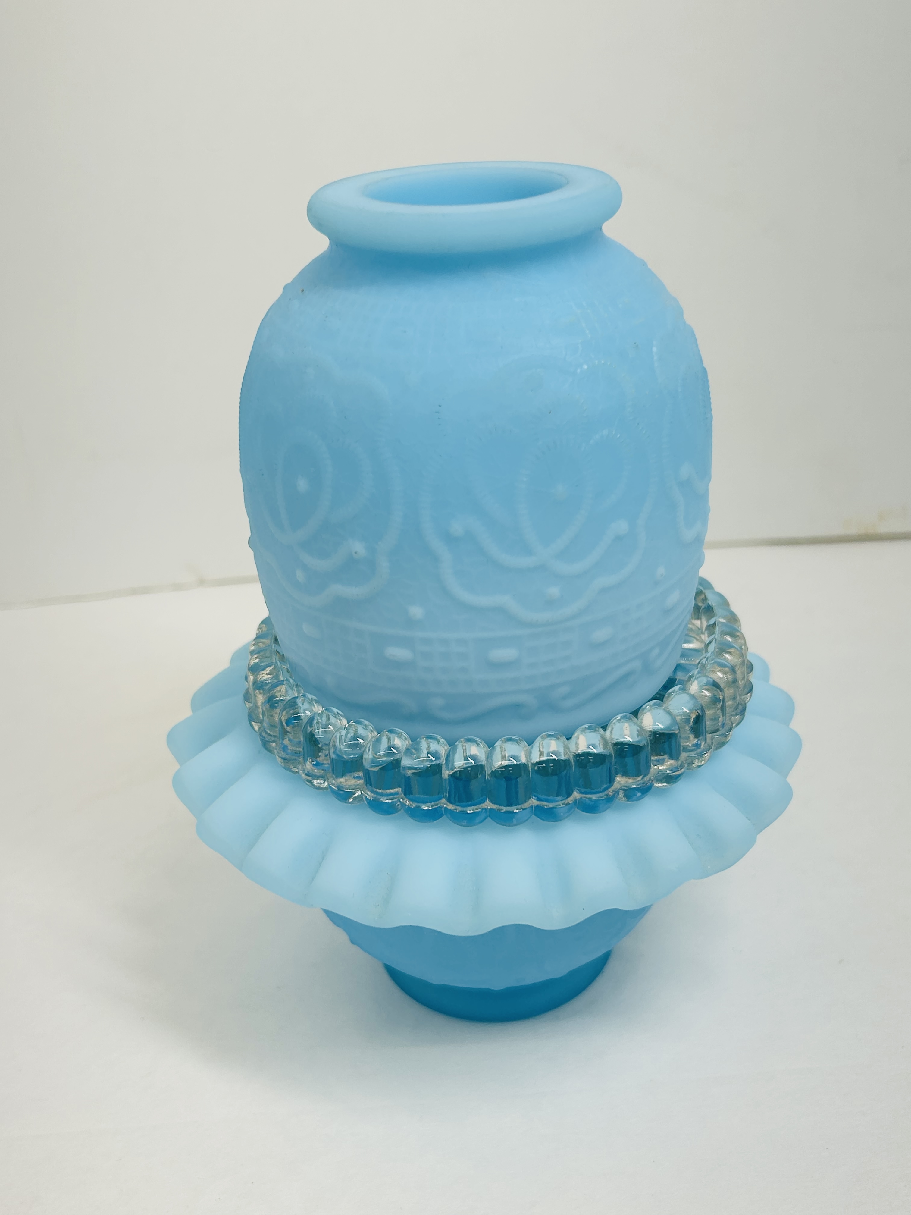 FENTON BLUE SATIN FAIRY LAMP, 1970S