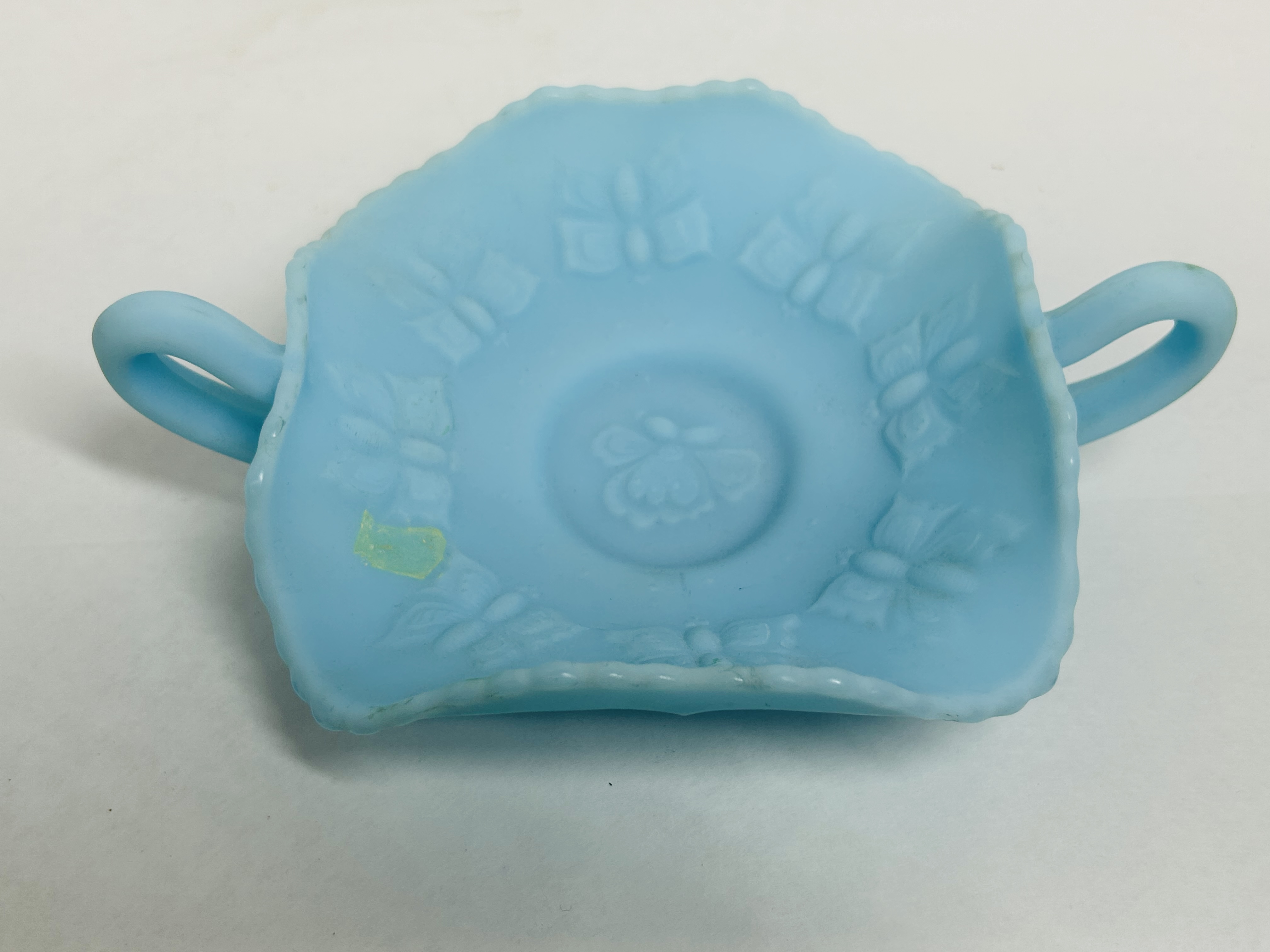 BLUE SATIN BUTTERFLY DISH, 20TH CENTURY