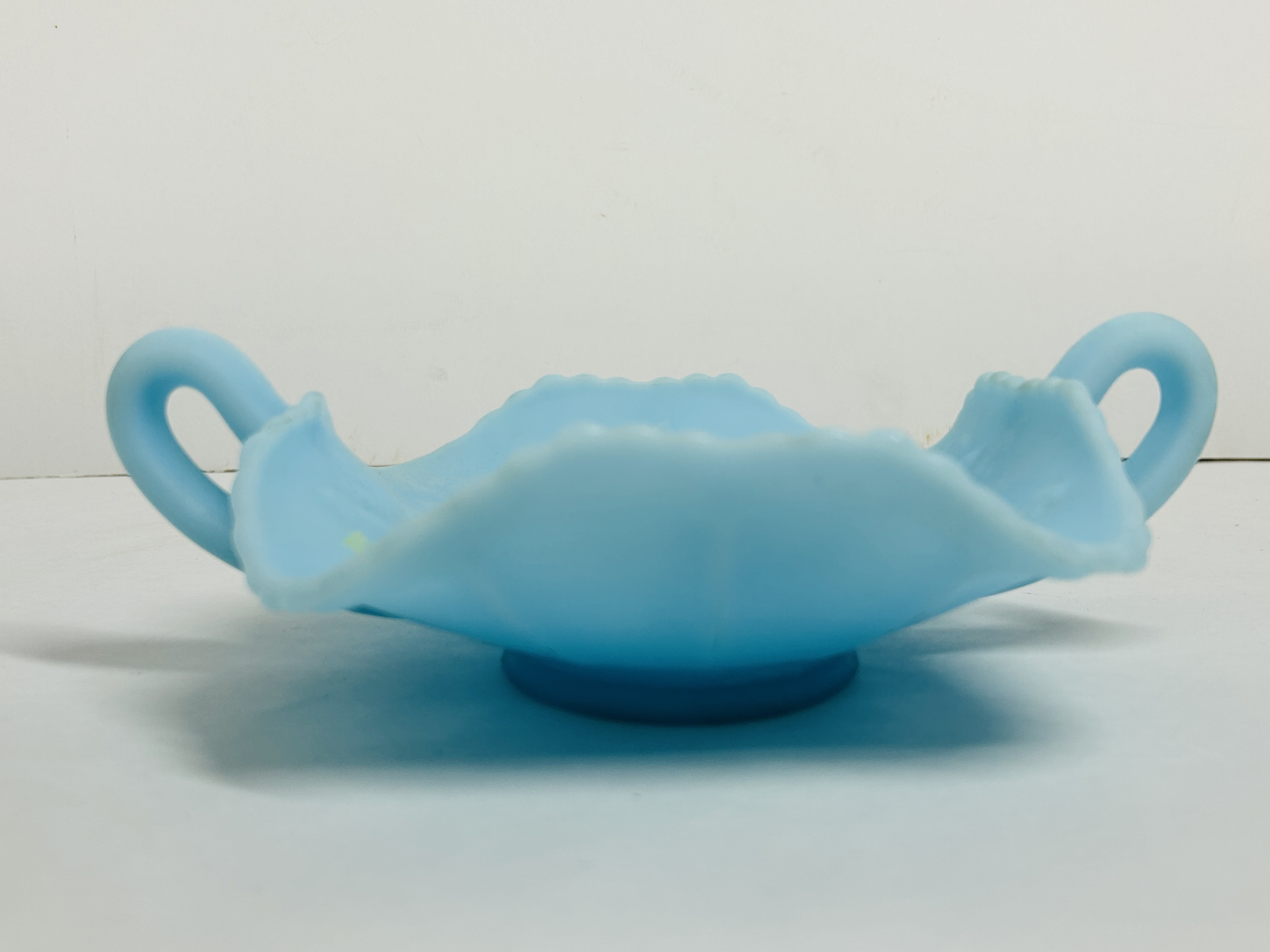 BLUE SATIN BUTTERFLY DISH, 20TH CENTURY