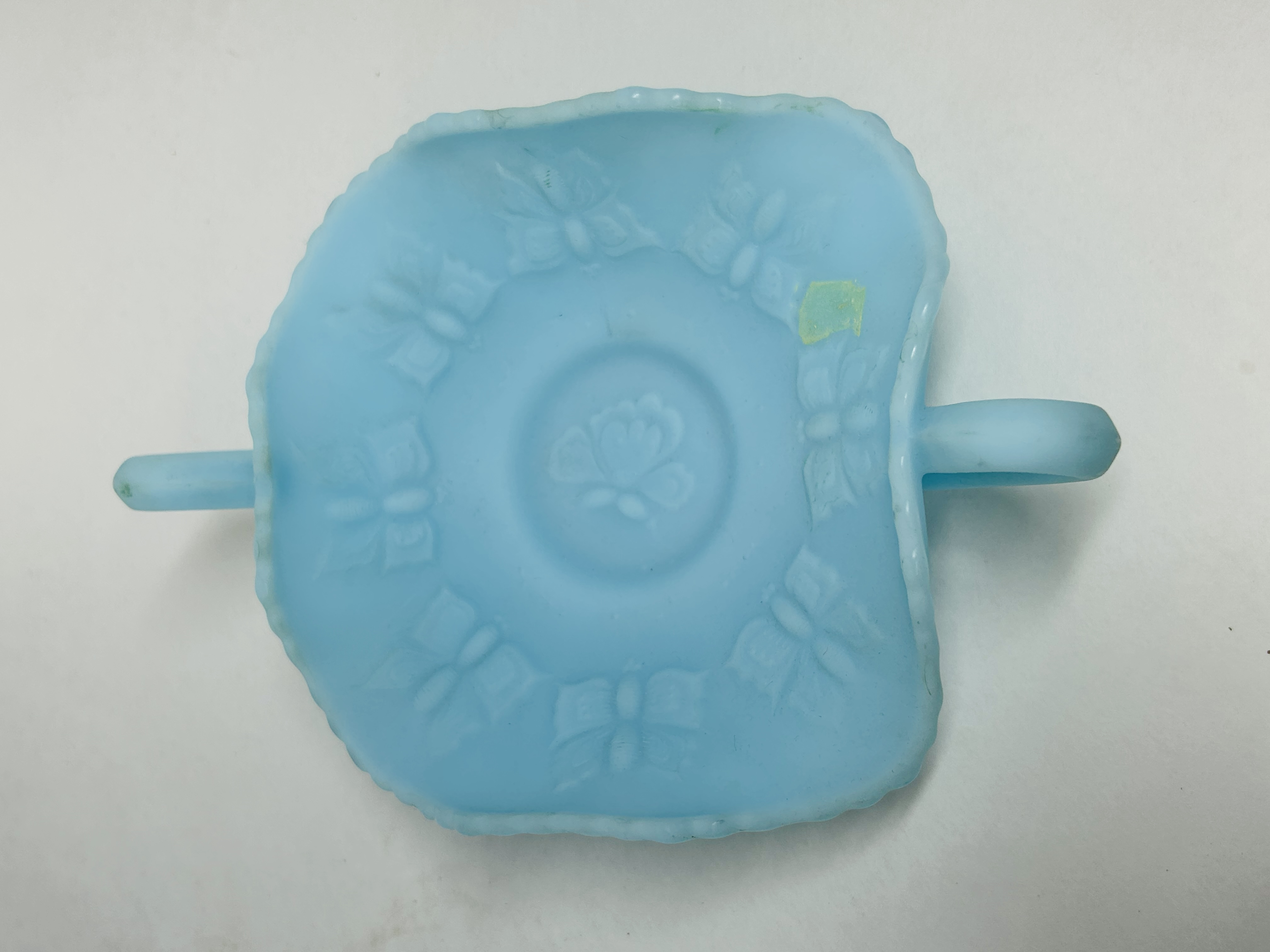 BLUE SATIN BUTTERFLY DISH, 20TH CENTURY