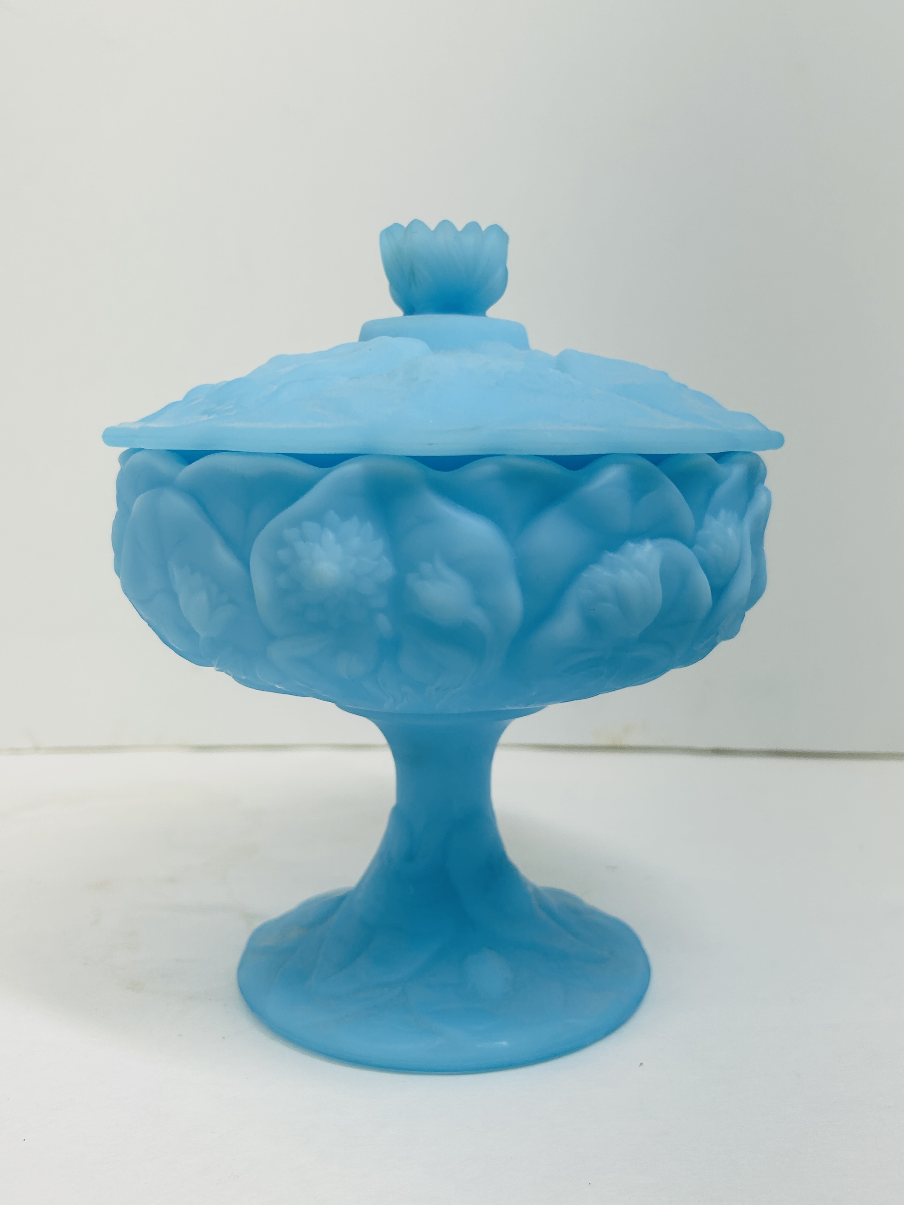 FENTON WATER LILY SATIN COMPOTE, 1980S