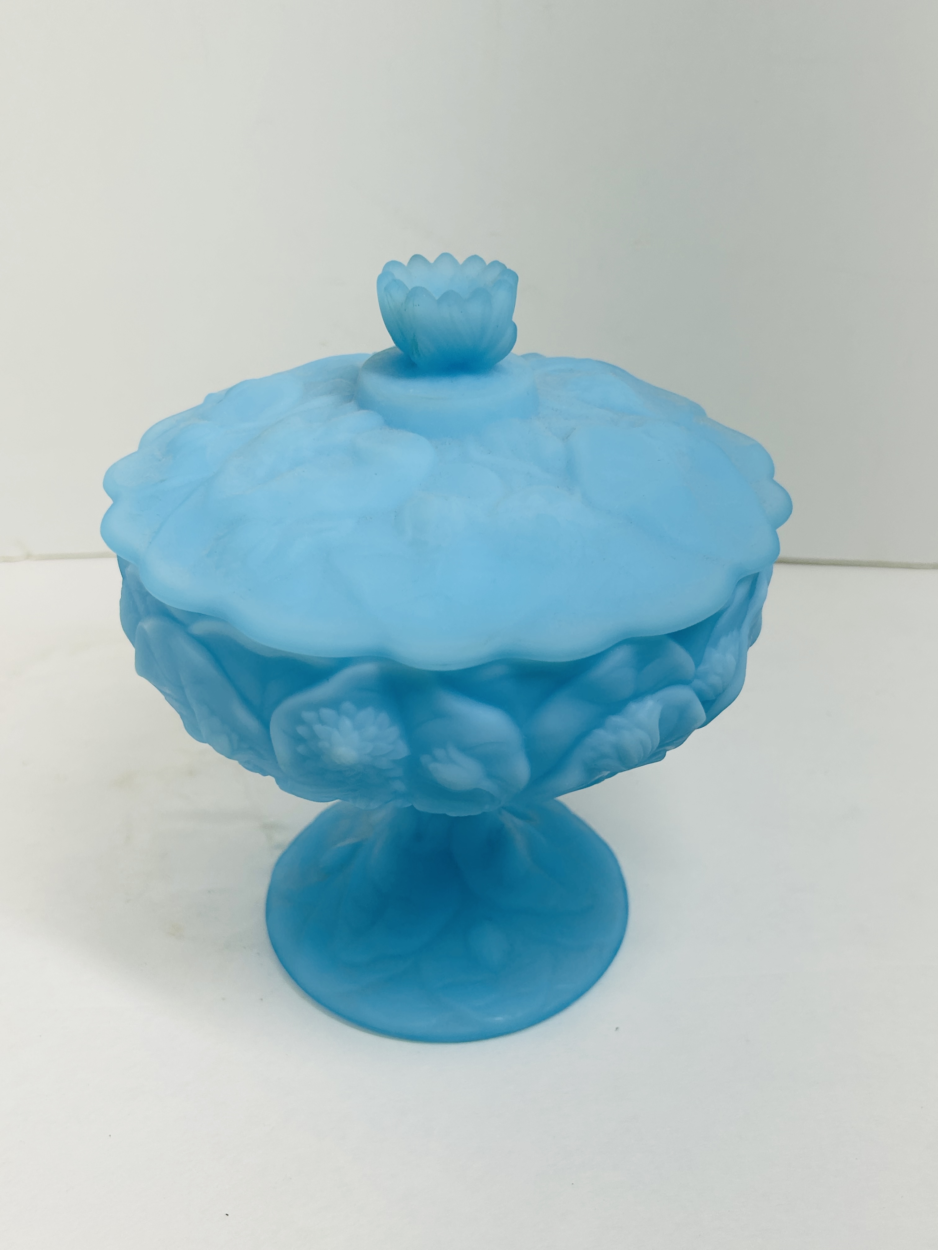 FENTON WATER LILY SATIN COMPOTE, 1980S