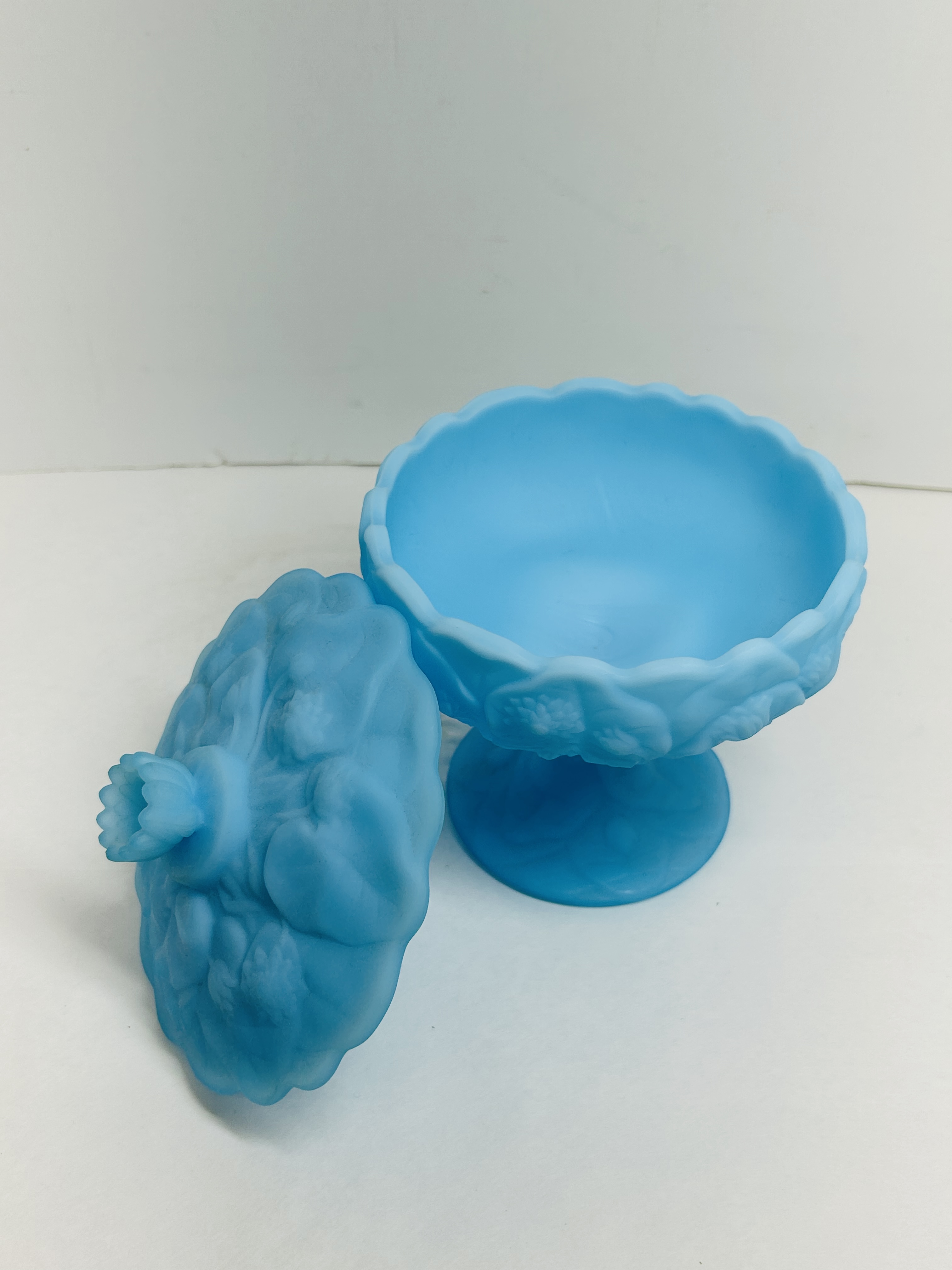 FENTON WATER LILY SATIN COMPOTE, 1980S