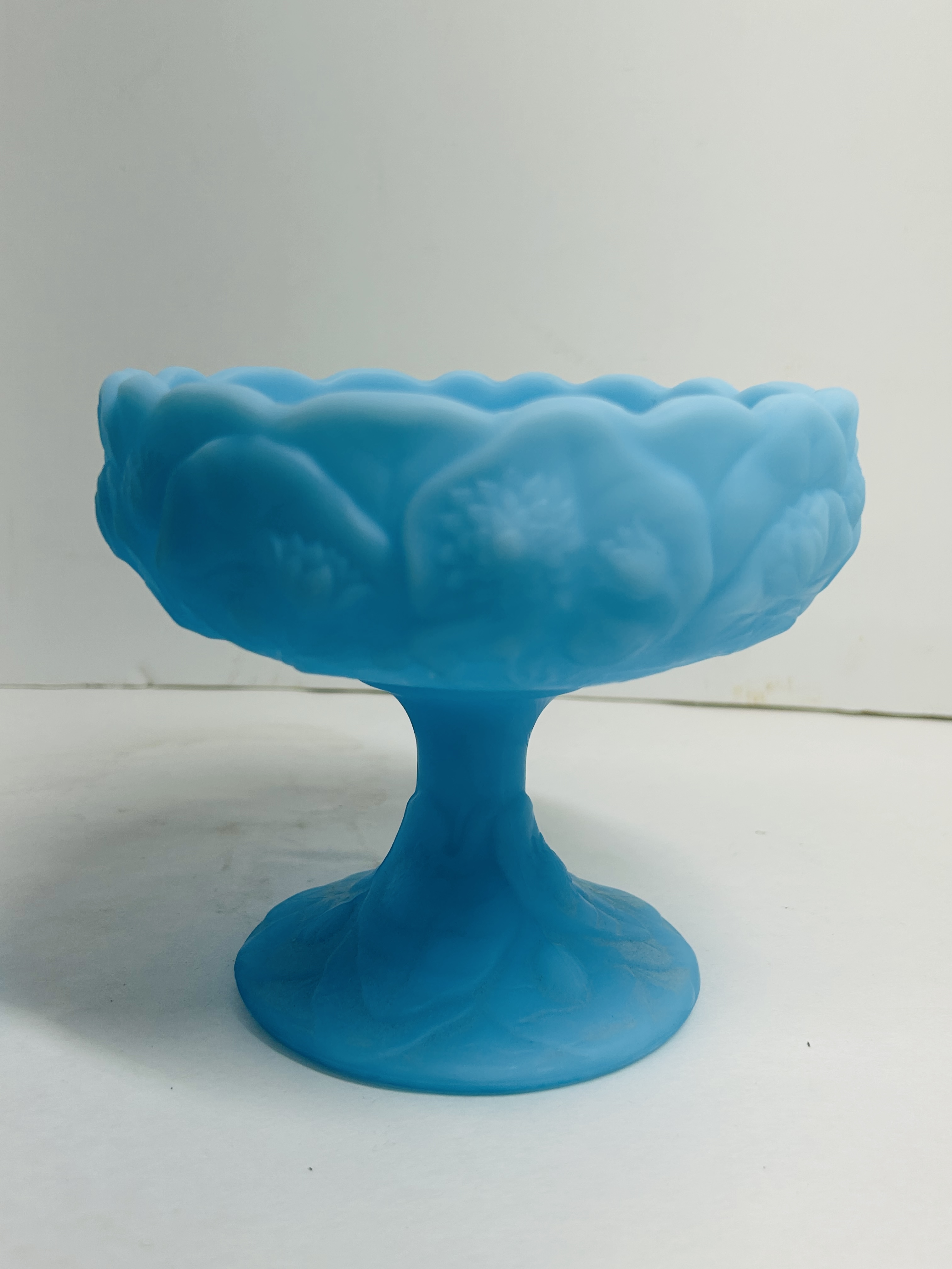 FENTON WATER LILY SATIN COMPOTE, 1980S