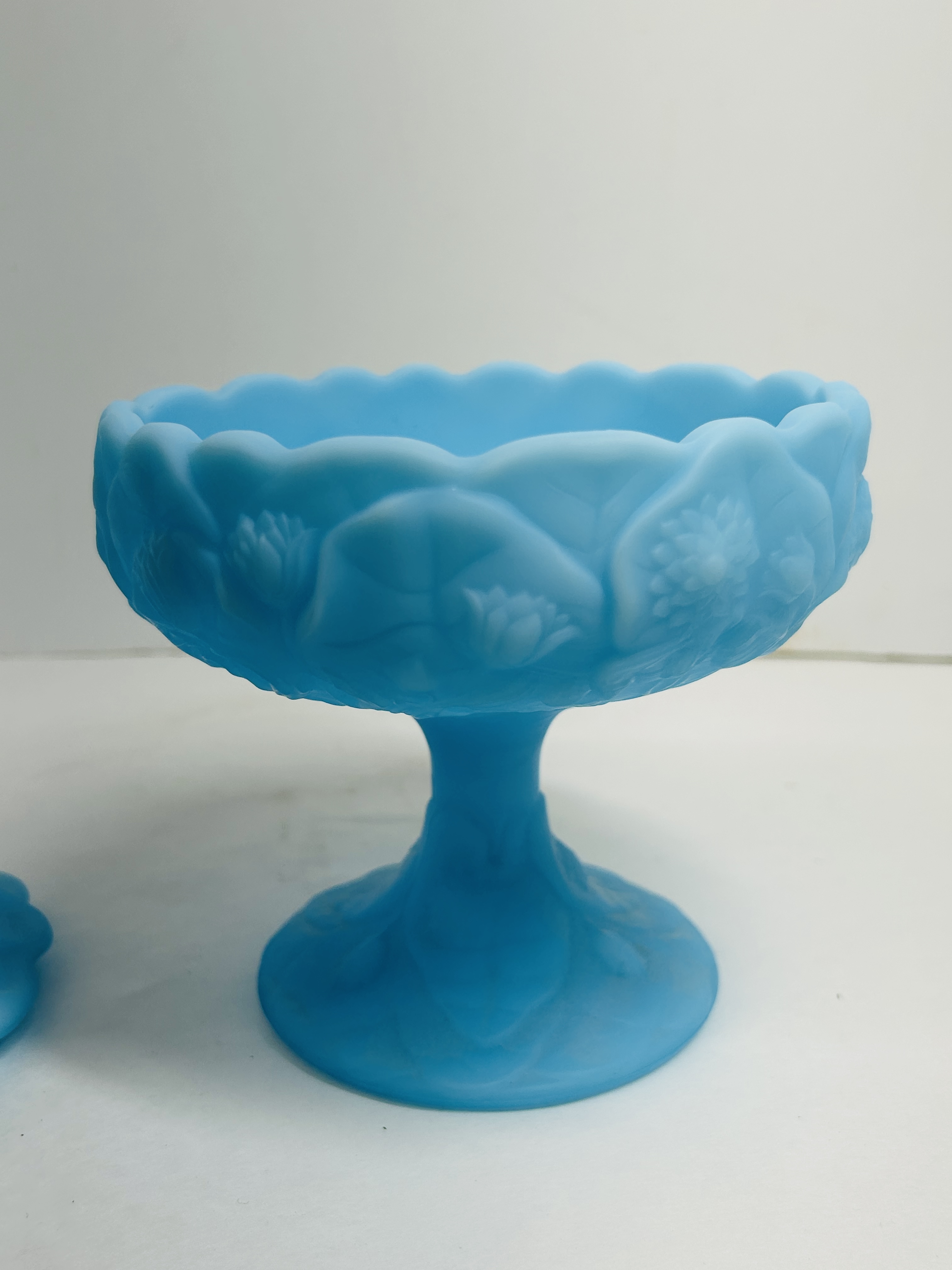 FENTON WATER LILY SATIN COMPOTE, 1980S