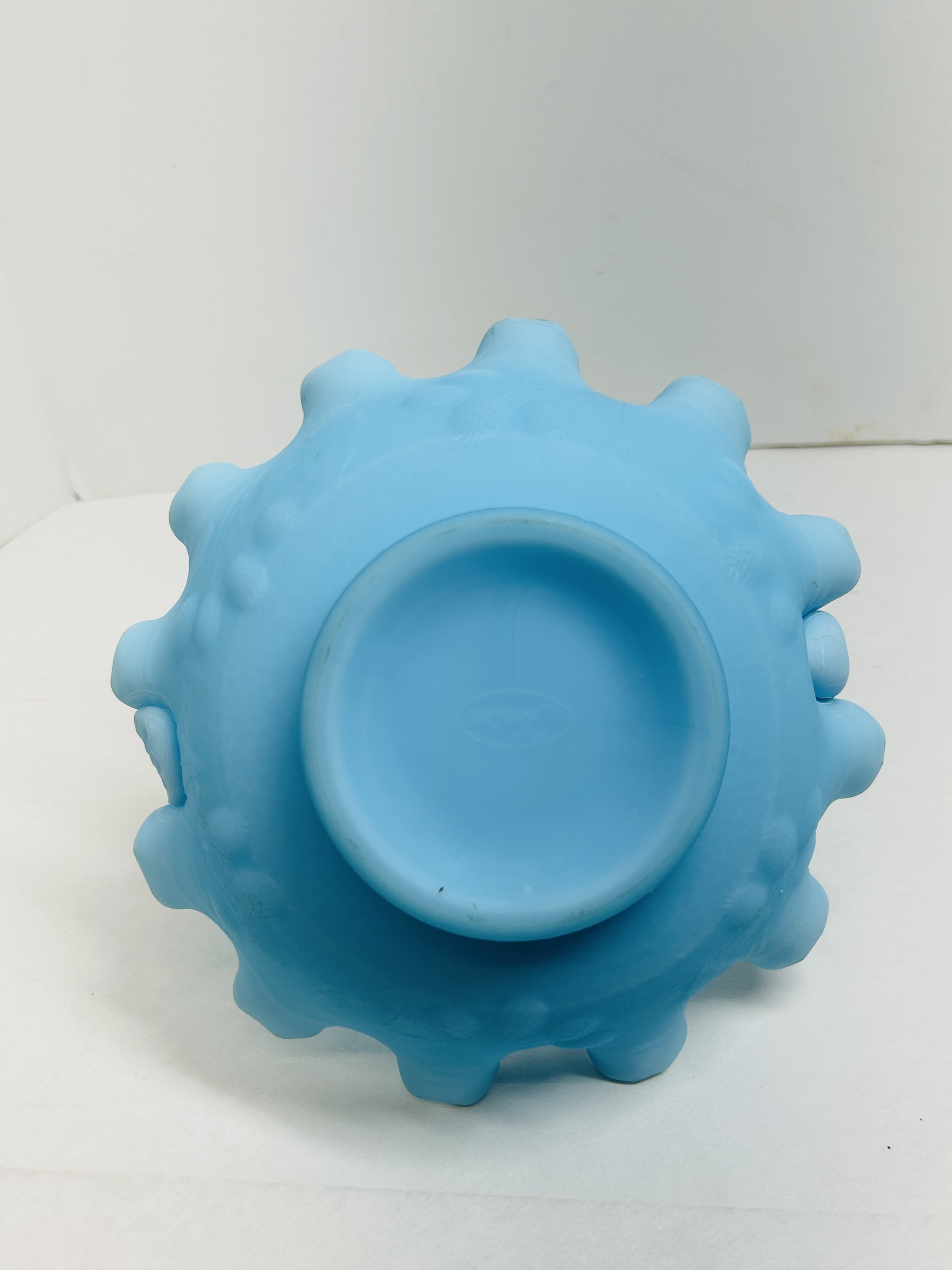 FENTON BLUE SATIN BASKET, 1970S