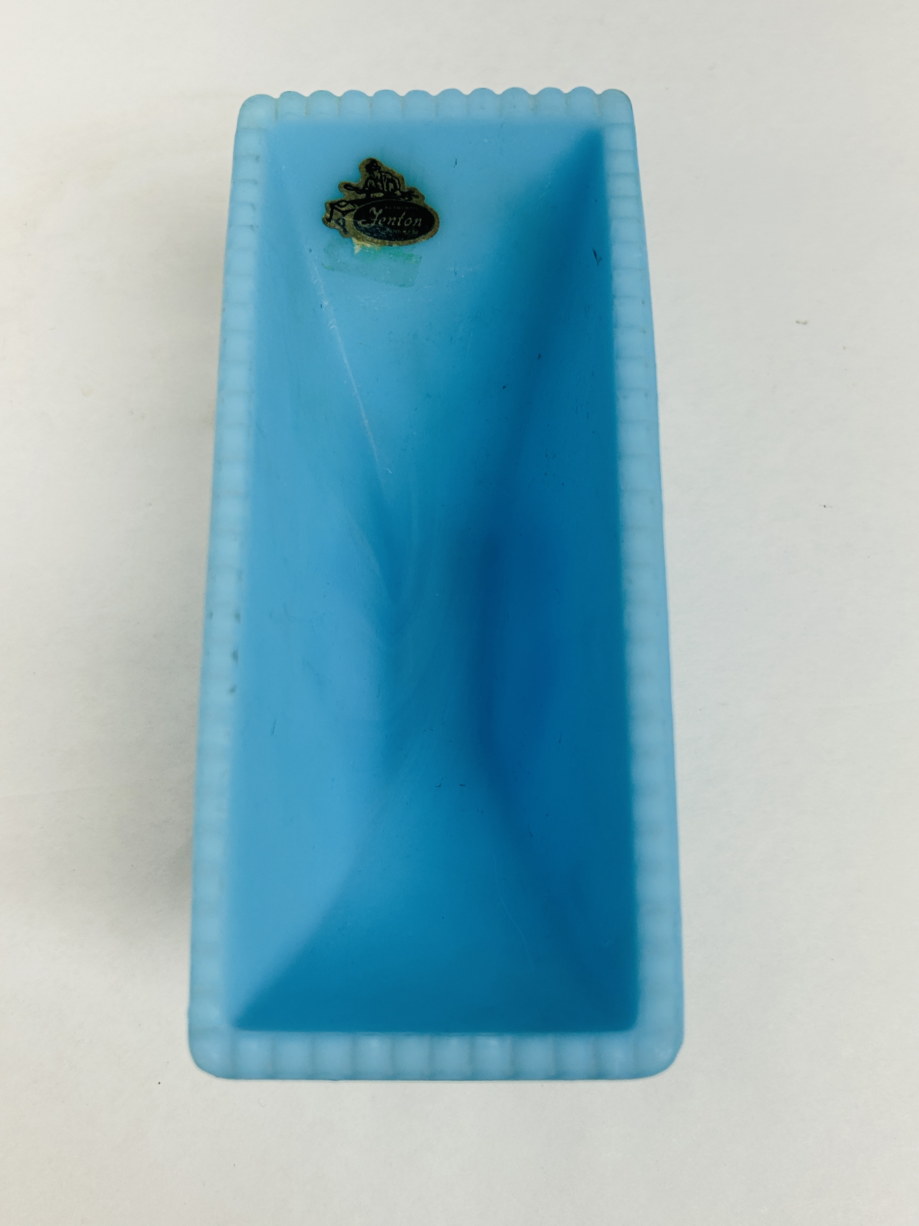 FENTON BLUE SATIN FAN VASE, CIRCA 1970S