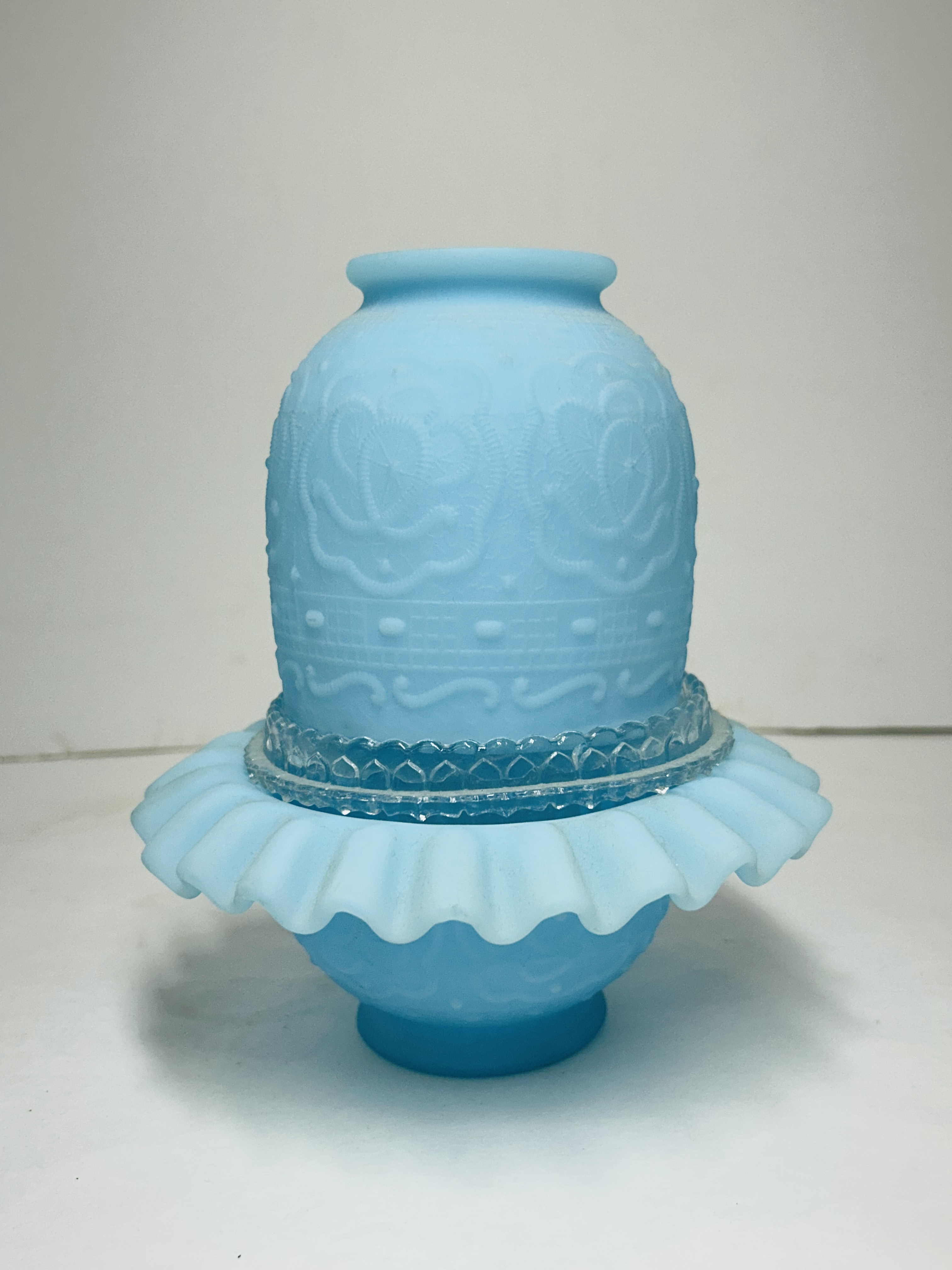 FENTON BLUE SATIN FAIRY LAMP, 1970S