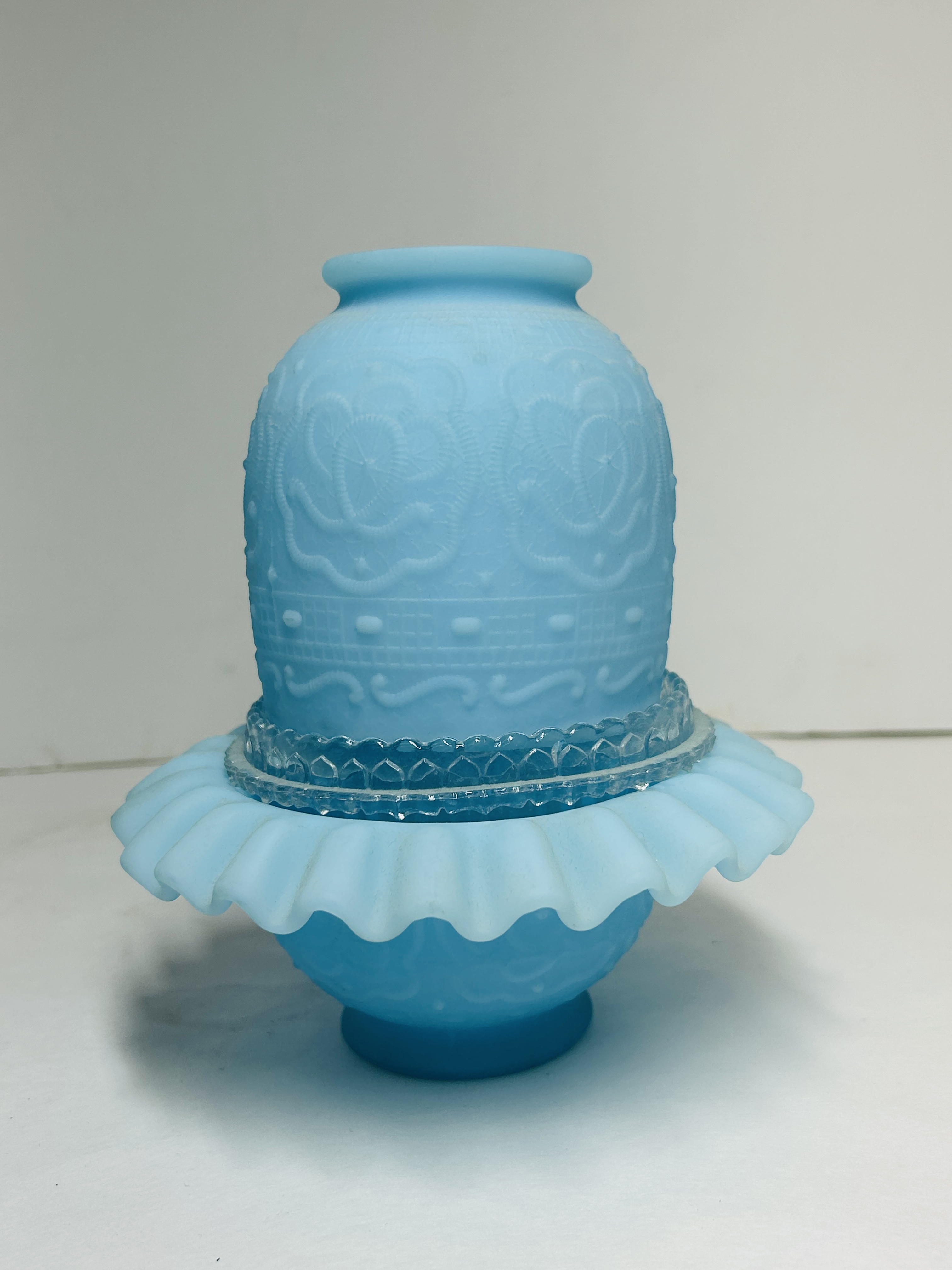 FENTON BLUE SATIN FAIRY LAMP, 1970S