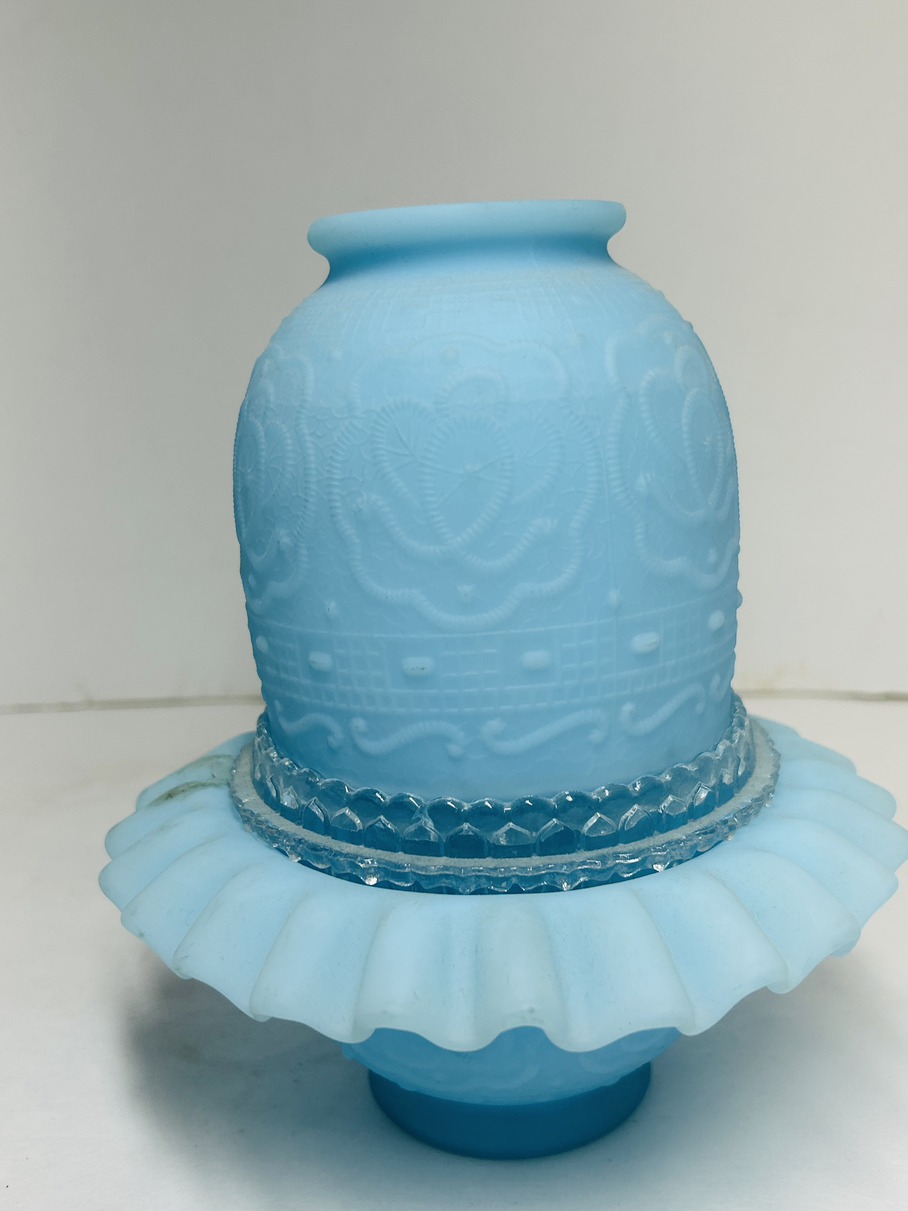 FENTON BLUE SATIN FAIRY LAMP, 1970S