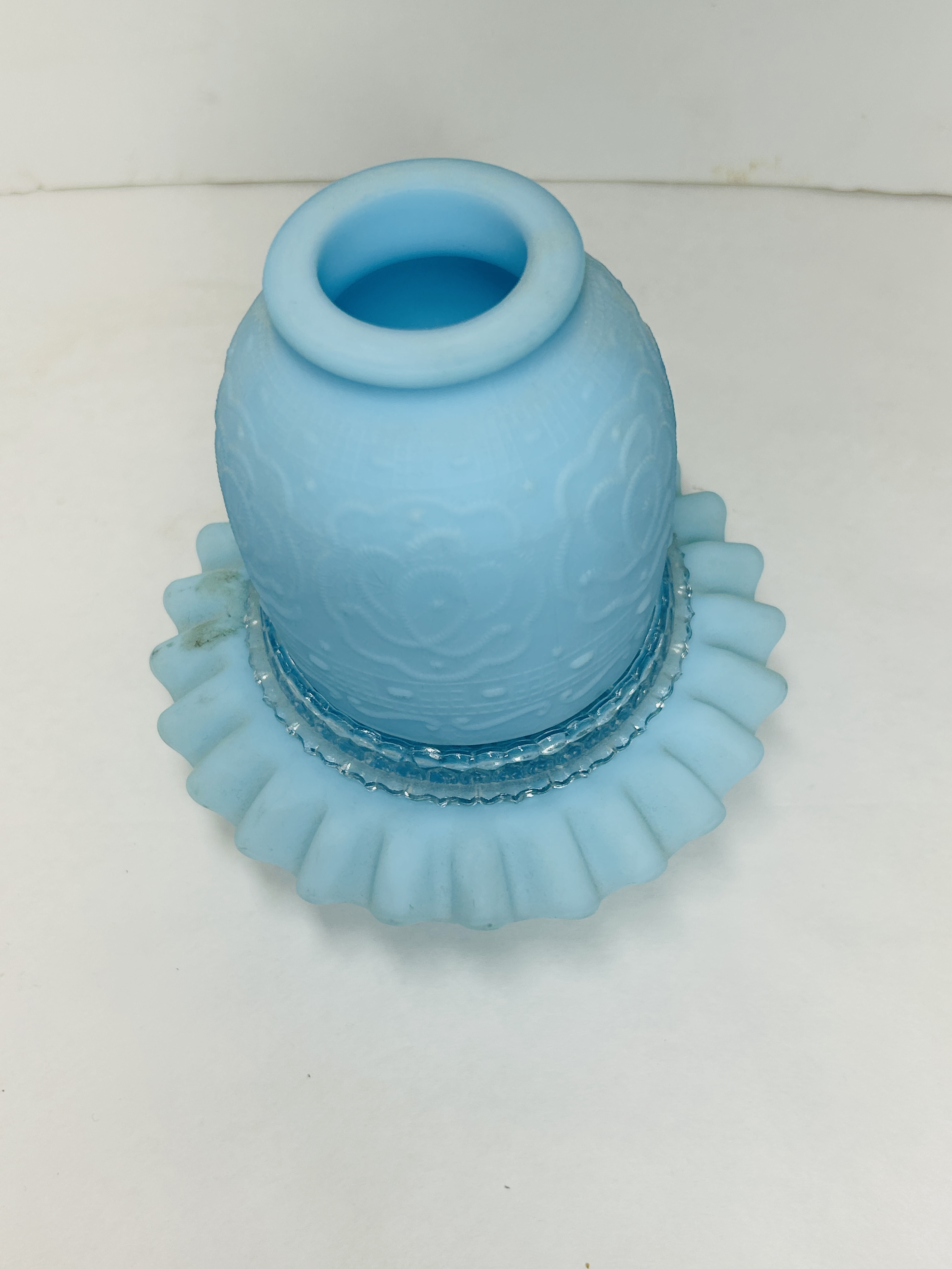 FENTON BLUE SATIN FAIRY LAMP, 1970S
