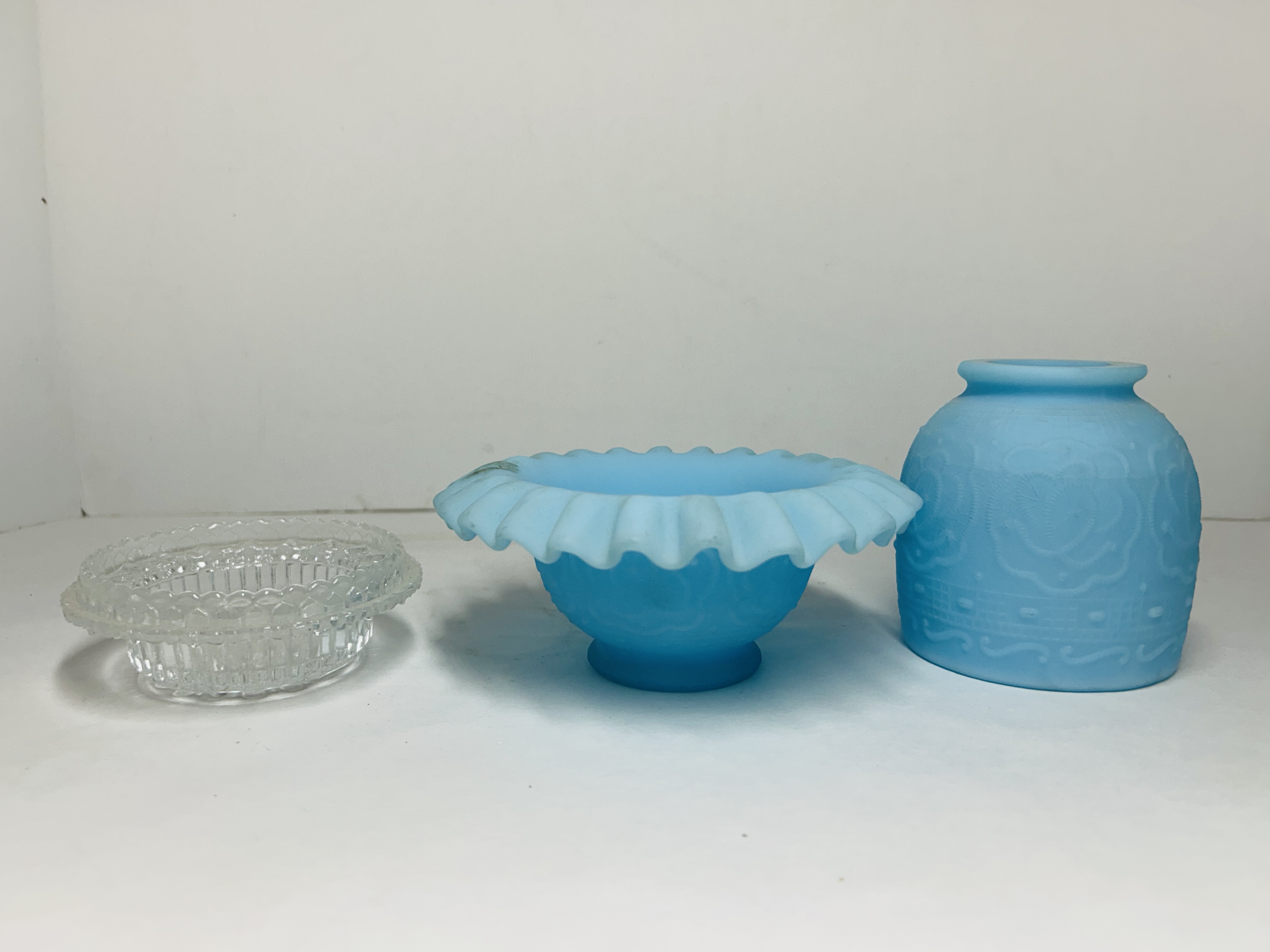 FENTON BLUE SATIN FAIRY LAMP, 1970S