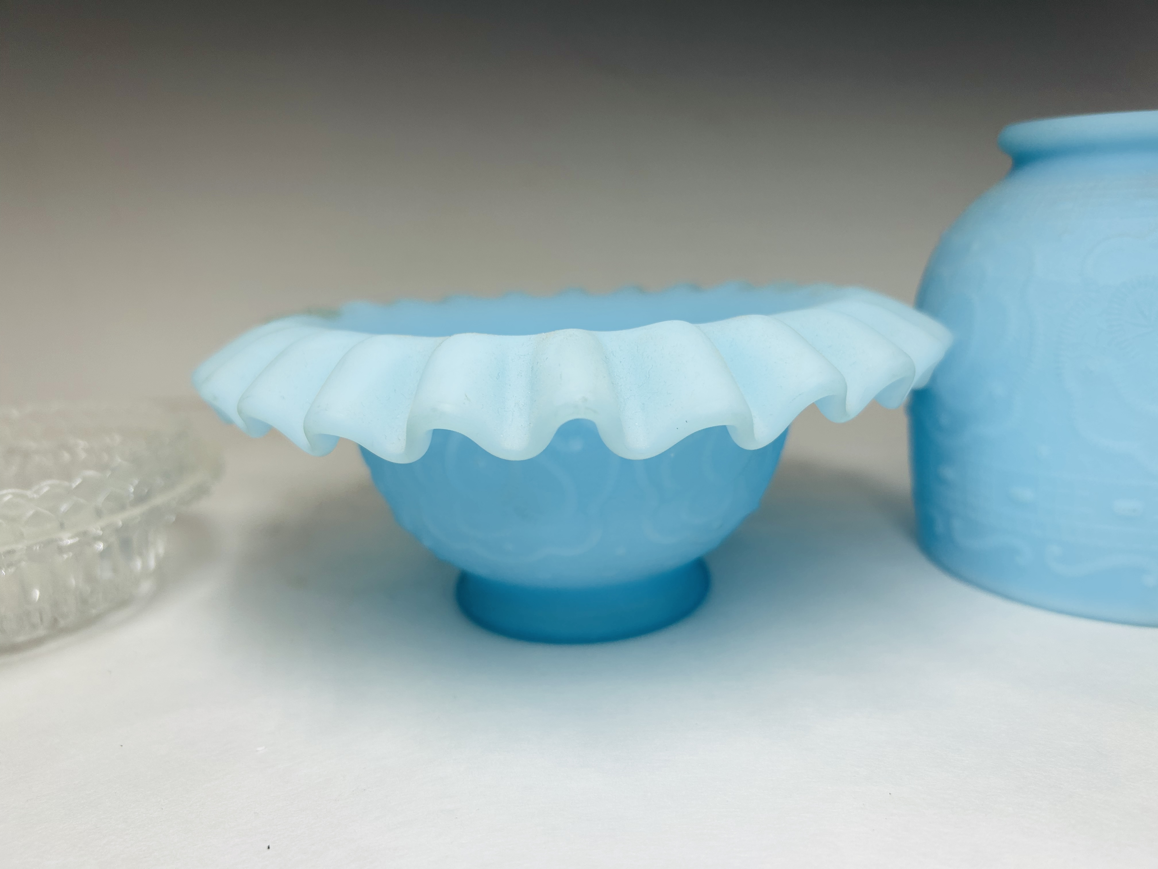 FENTON BLUE SATIN FAIRY LAMP, 1970S