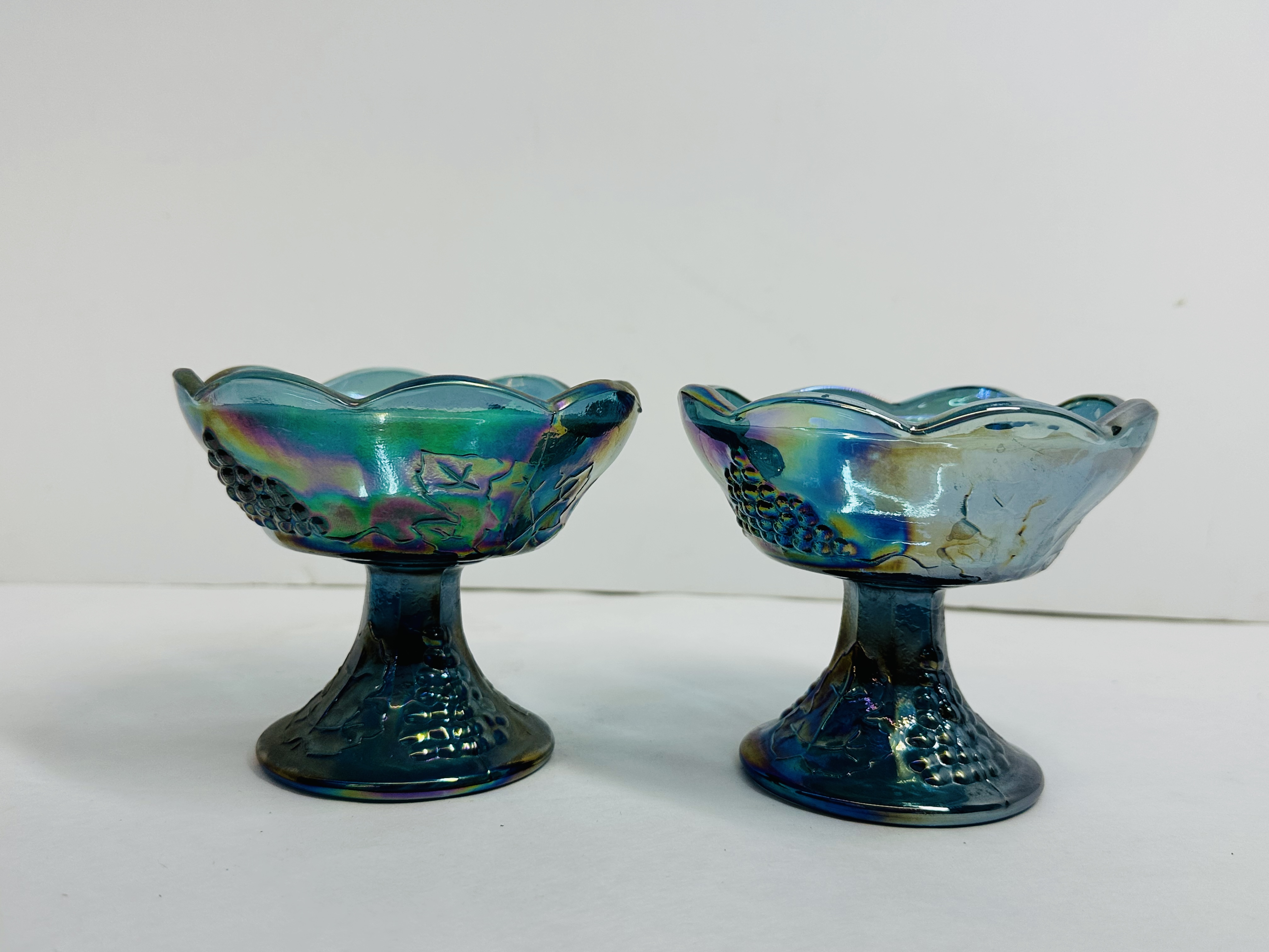 IRIDESCENT BLUE CARNIVAL GLASS PAIR