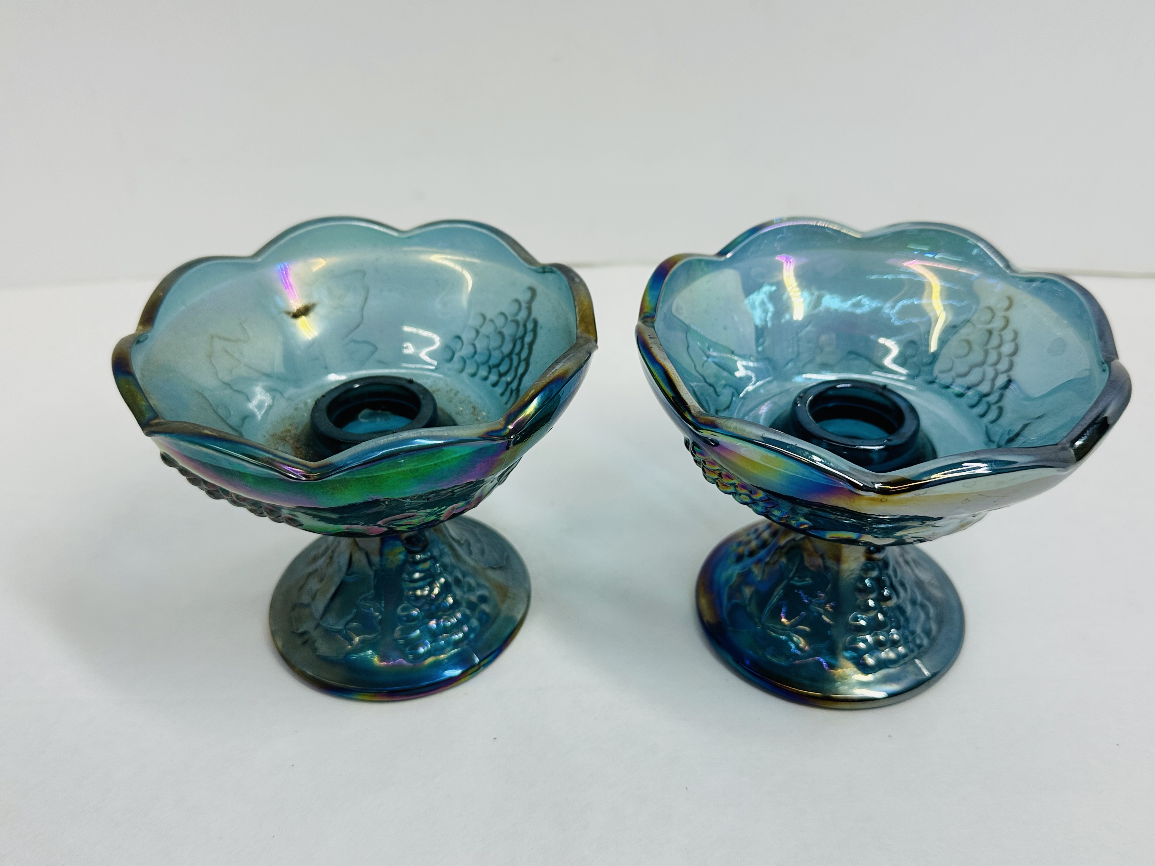IRIDESCENT BLUE CARNIVAL GLASS PAIR
