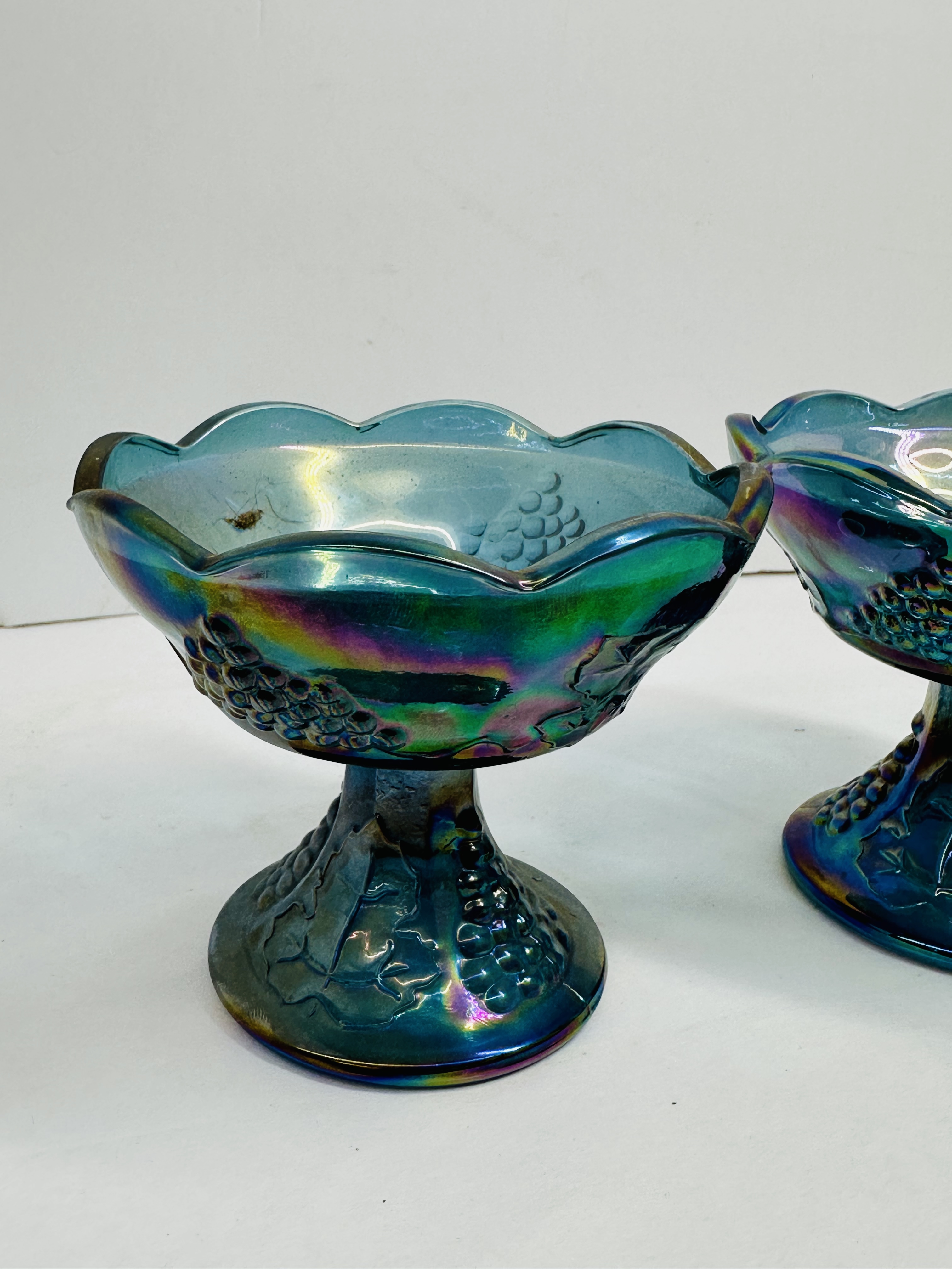 IRIDESCENT BLUE CARNIVAL GLASS PAIR