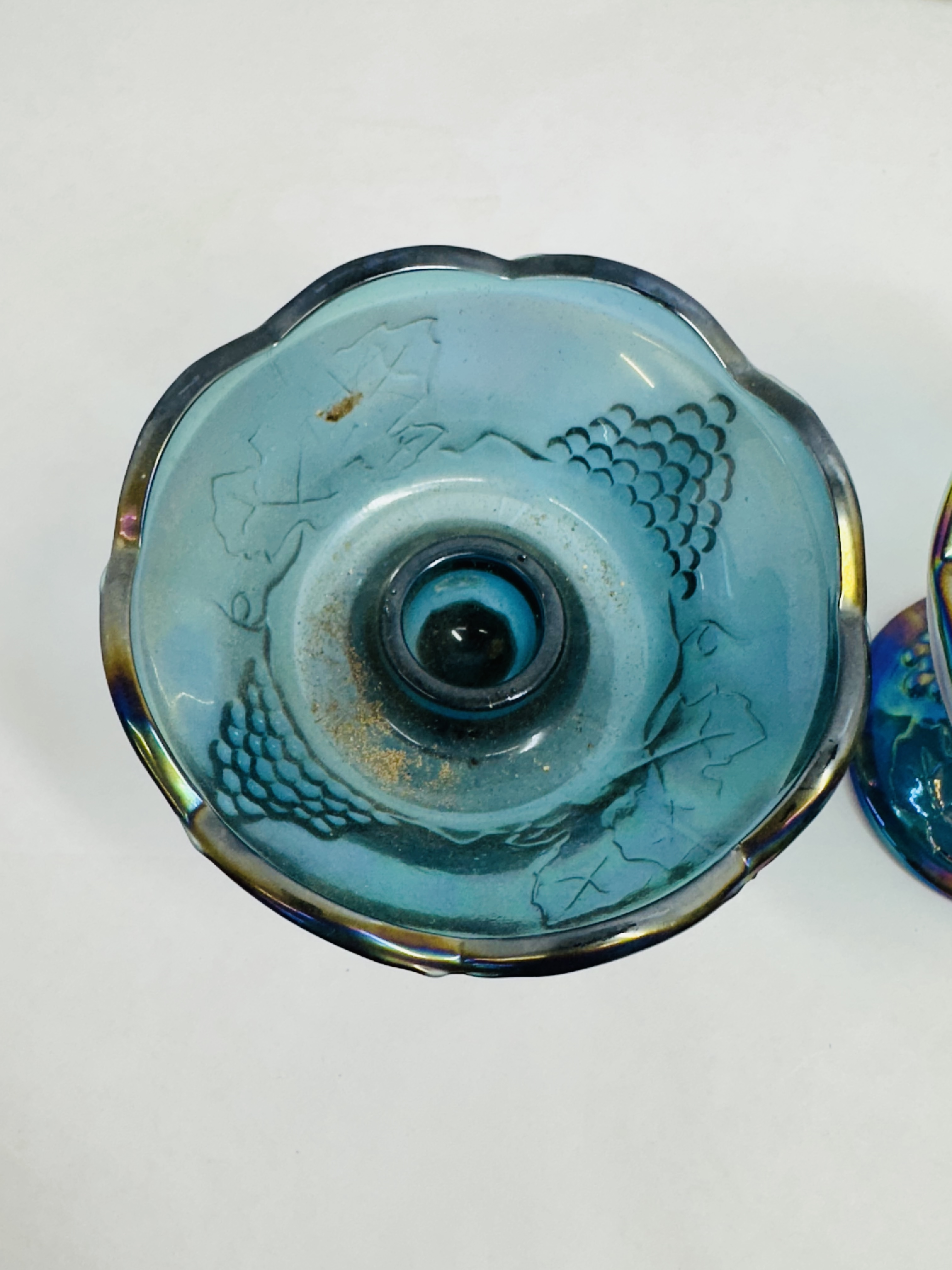IRIDESCENT BLUE CARNIVAL GLASS PAIR