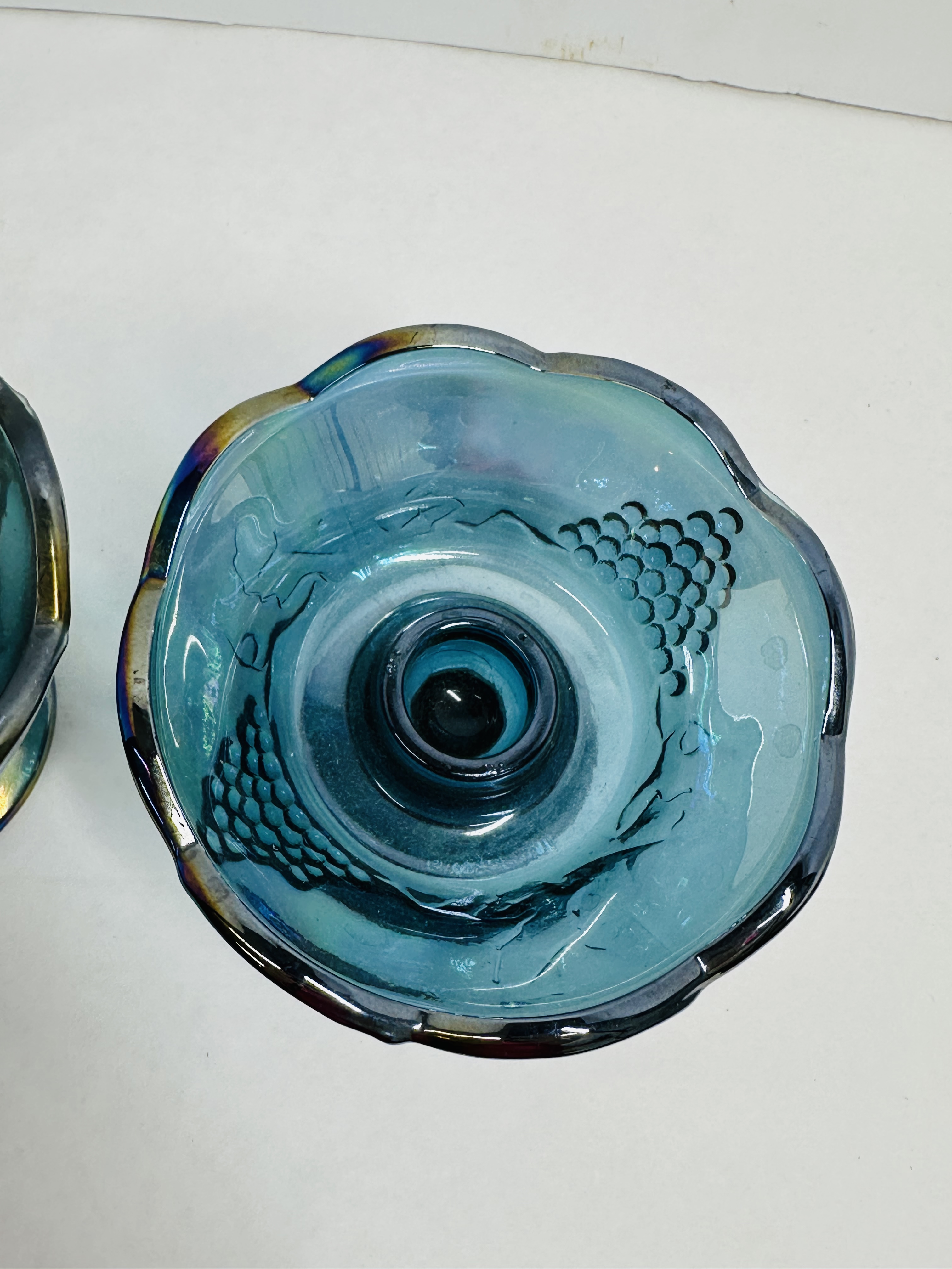IRIDESCENT BLUE CARNIVAL GLASS PAIR