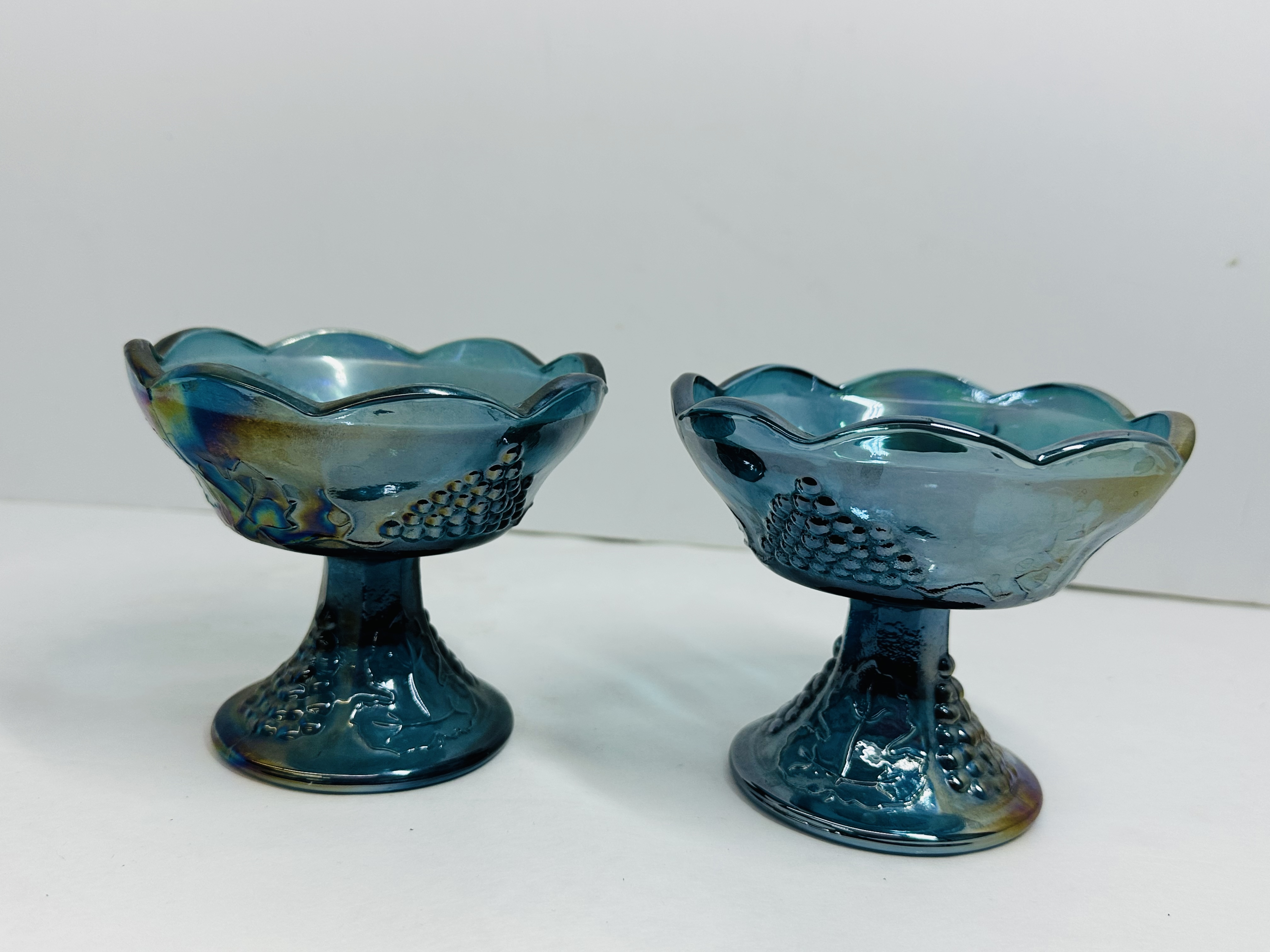 IRIDESCENT BLUE CARNIVAL GLASS PAIR