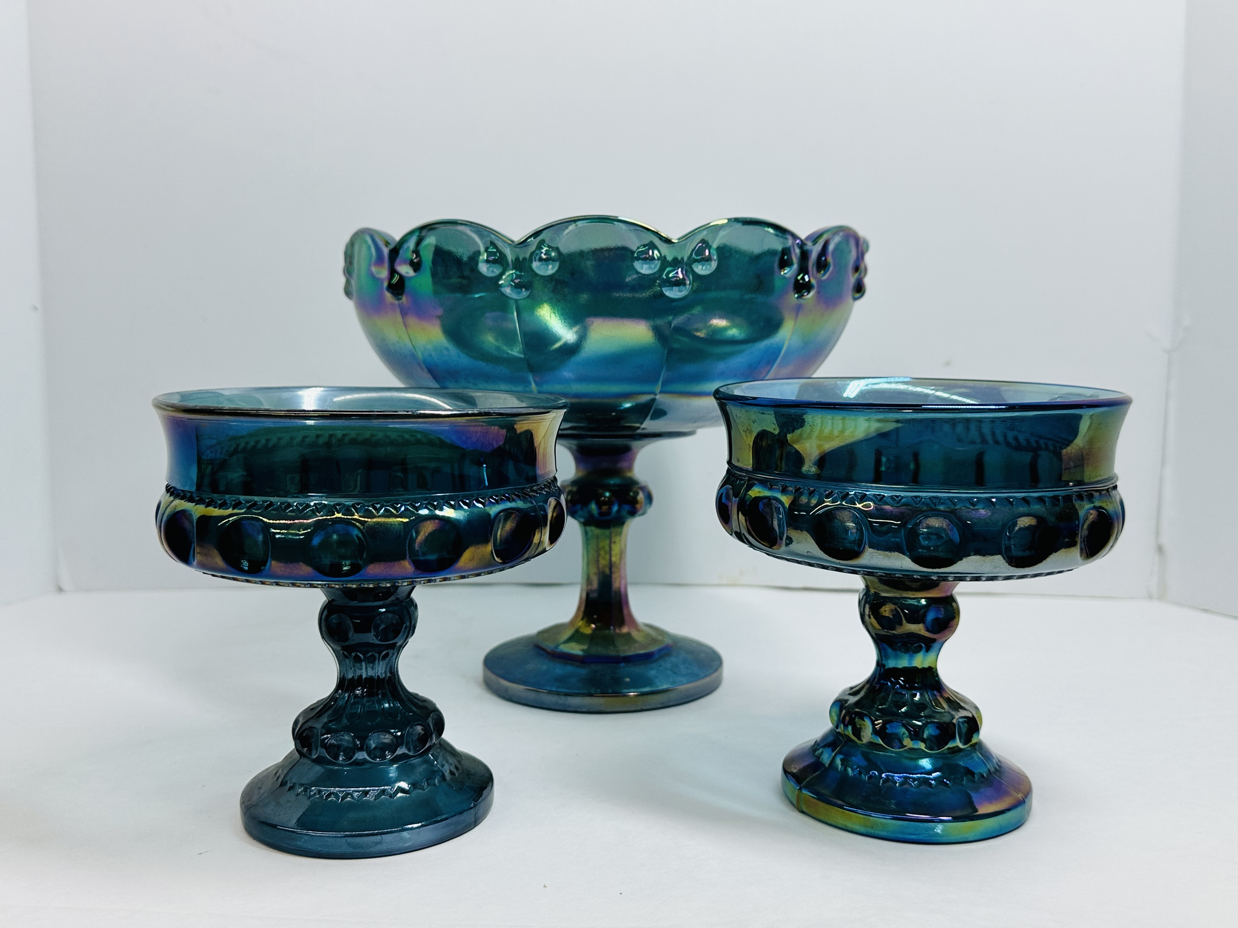 INDIANA BLUE CARNIVAL GLASS TRIO