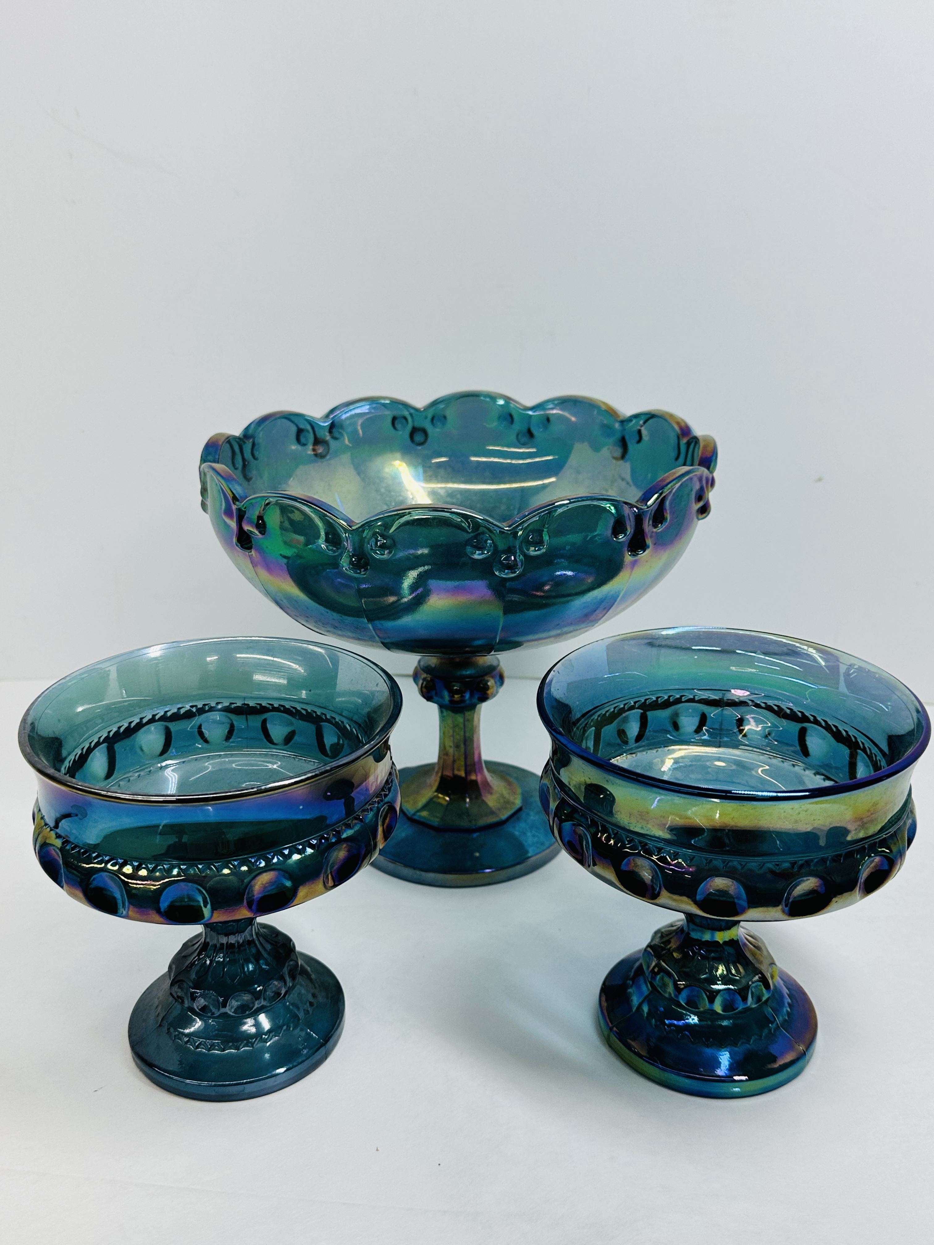 INDIANA BLUE CARNIVAL GLASS TRIO