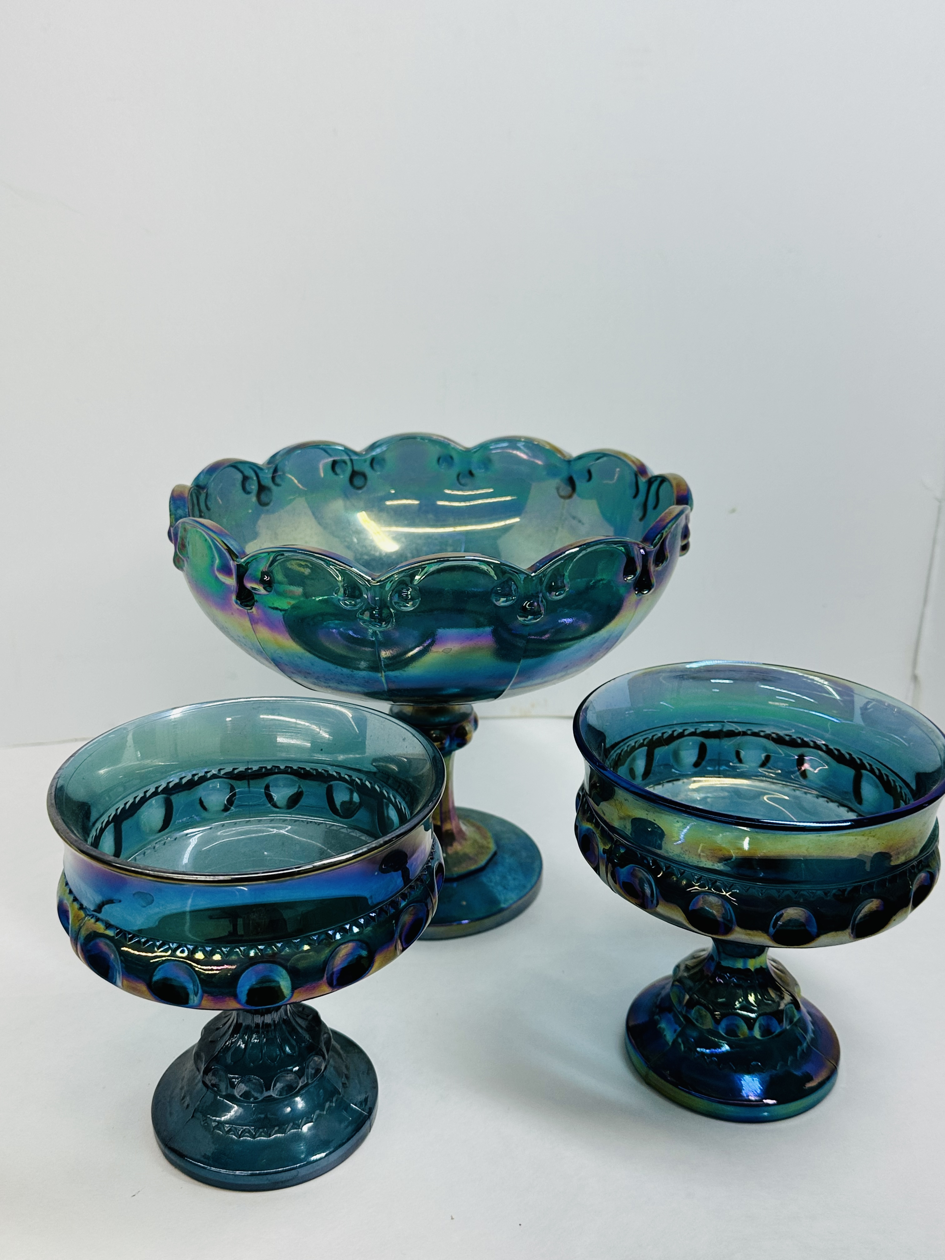 INDIANA BLUE CARNIVAL GLASS TRIO