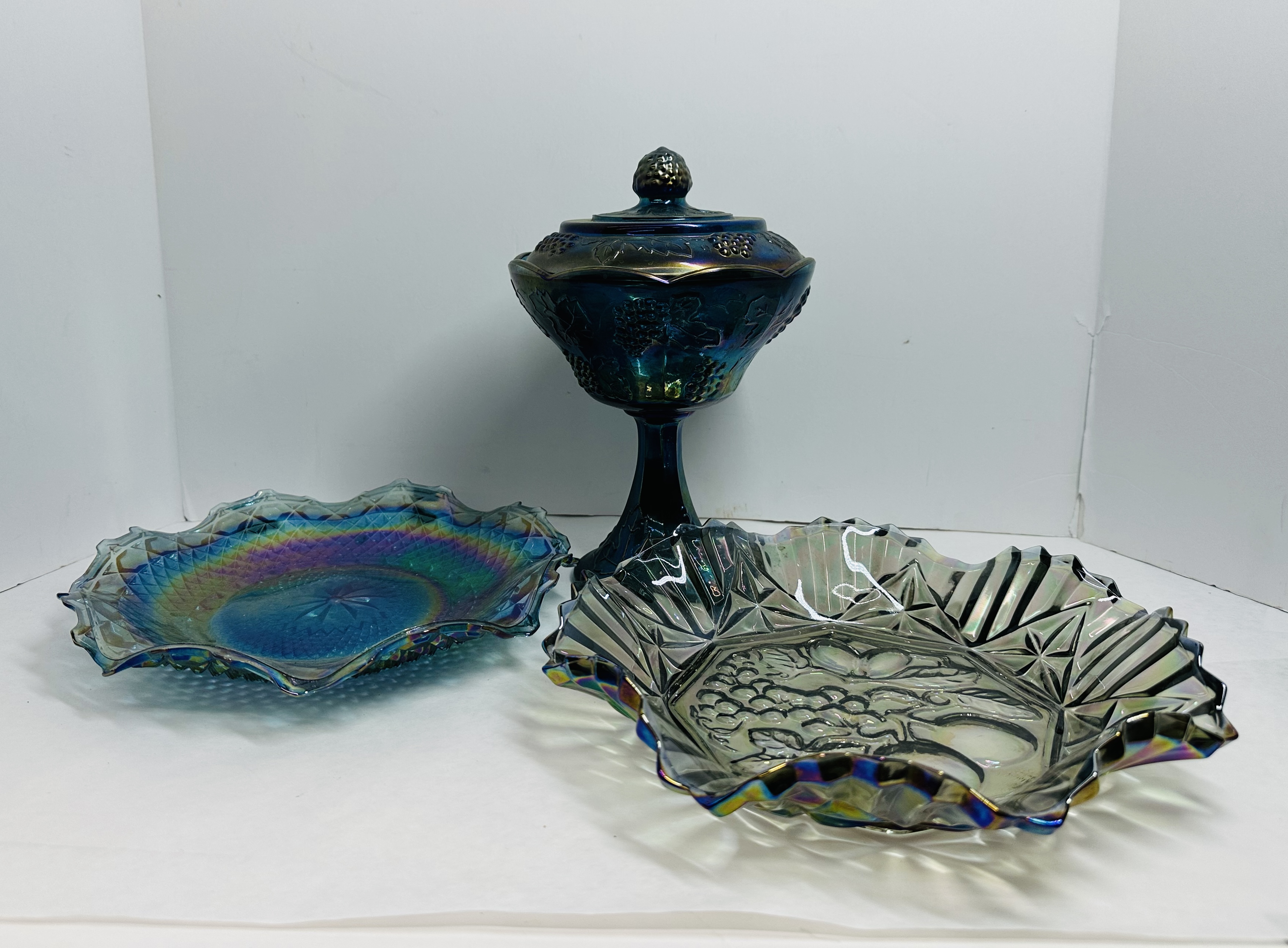 THREE CARNIVAL GLASS BOWLS, C.1970
