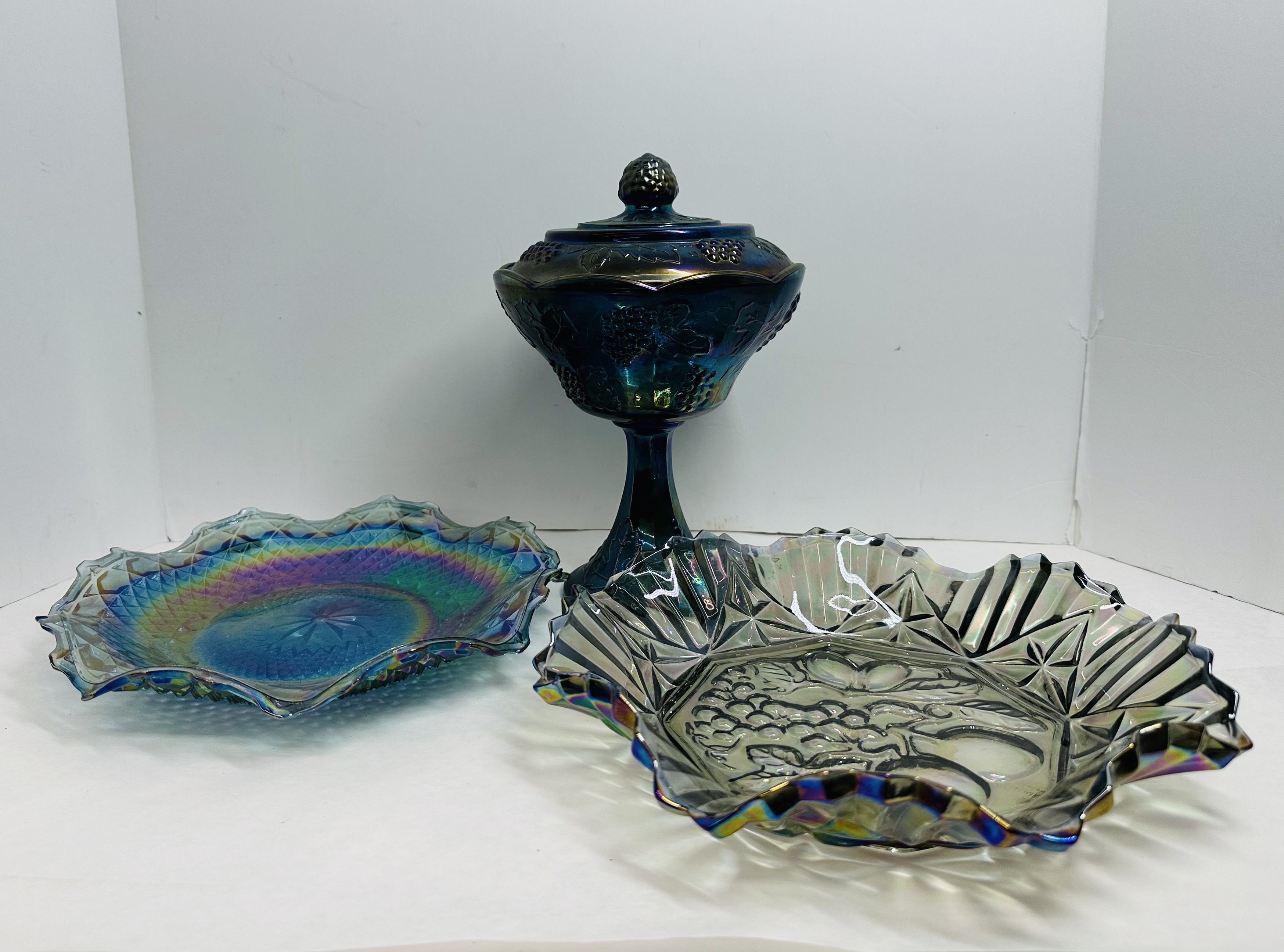 THREE CARNIVAL GLASS BOWLS, C.1970