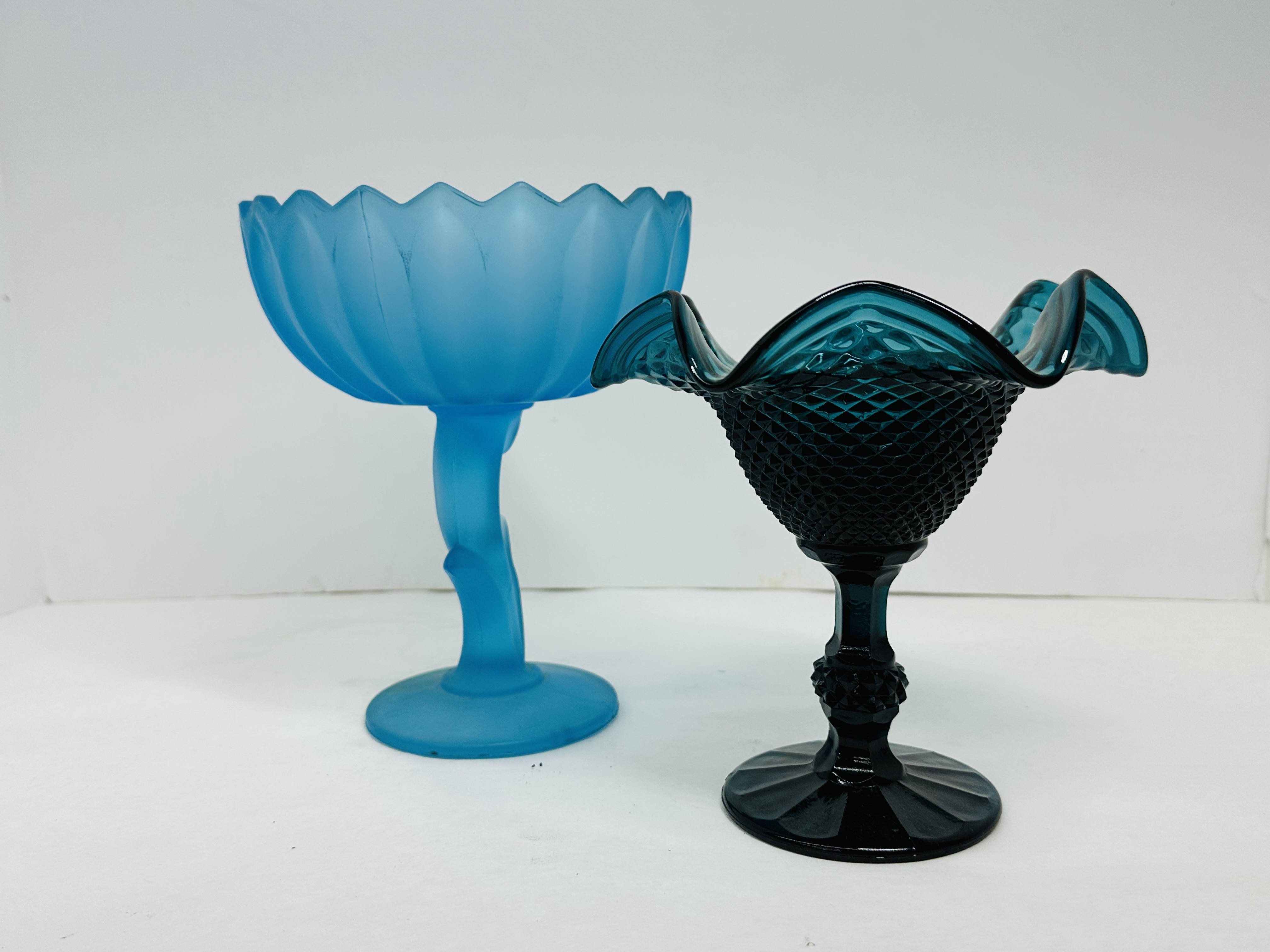 AMERICAN BLUE GLASS COMPOTES, C. 1960