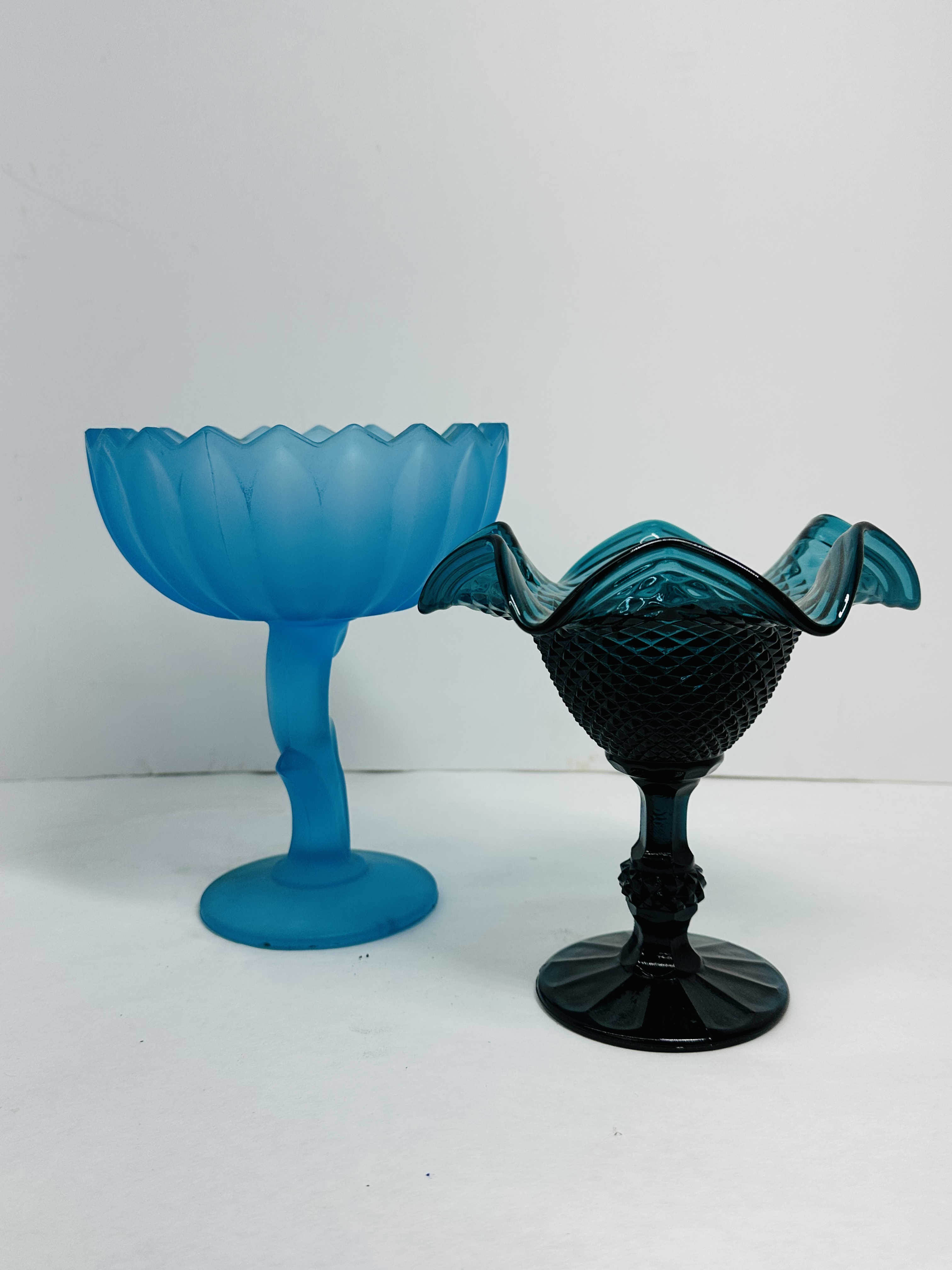 AMERICAN BLUE GLASS COMPOTES, C. 1960