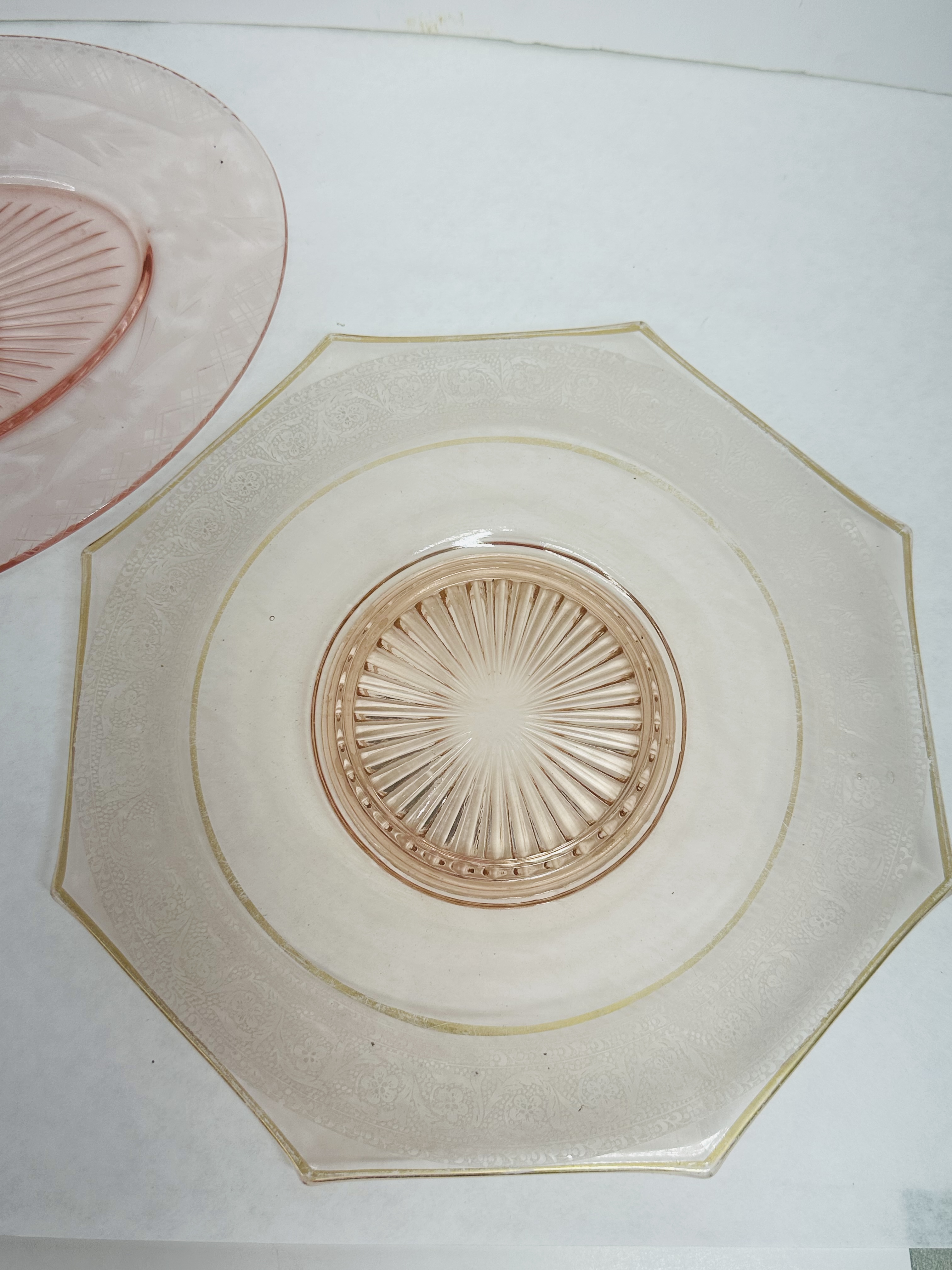 PINK DEPRESSION GLASS PLATES