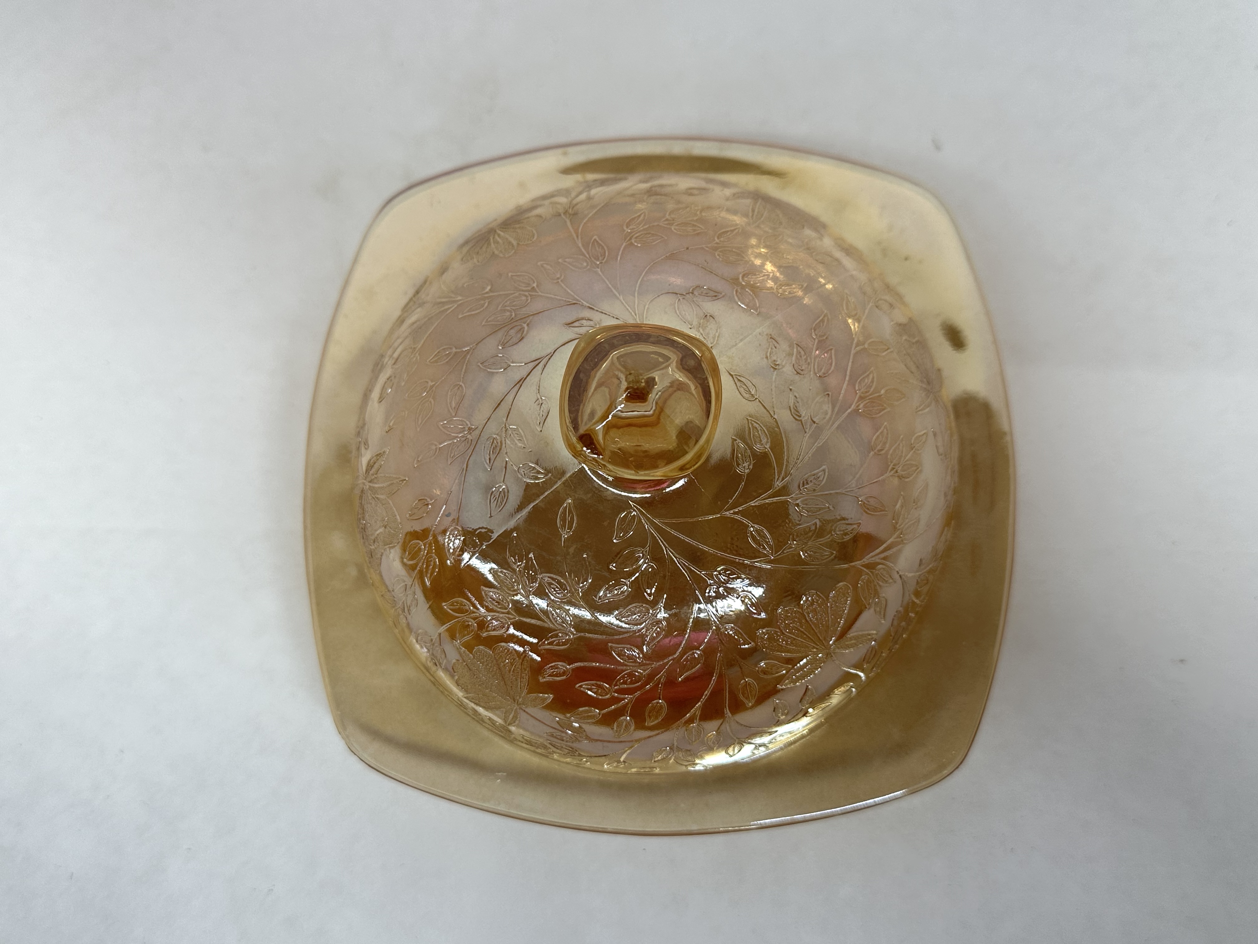JEANNETTE FLORAGOLD IRIDESCENT BUTTER DISH