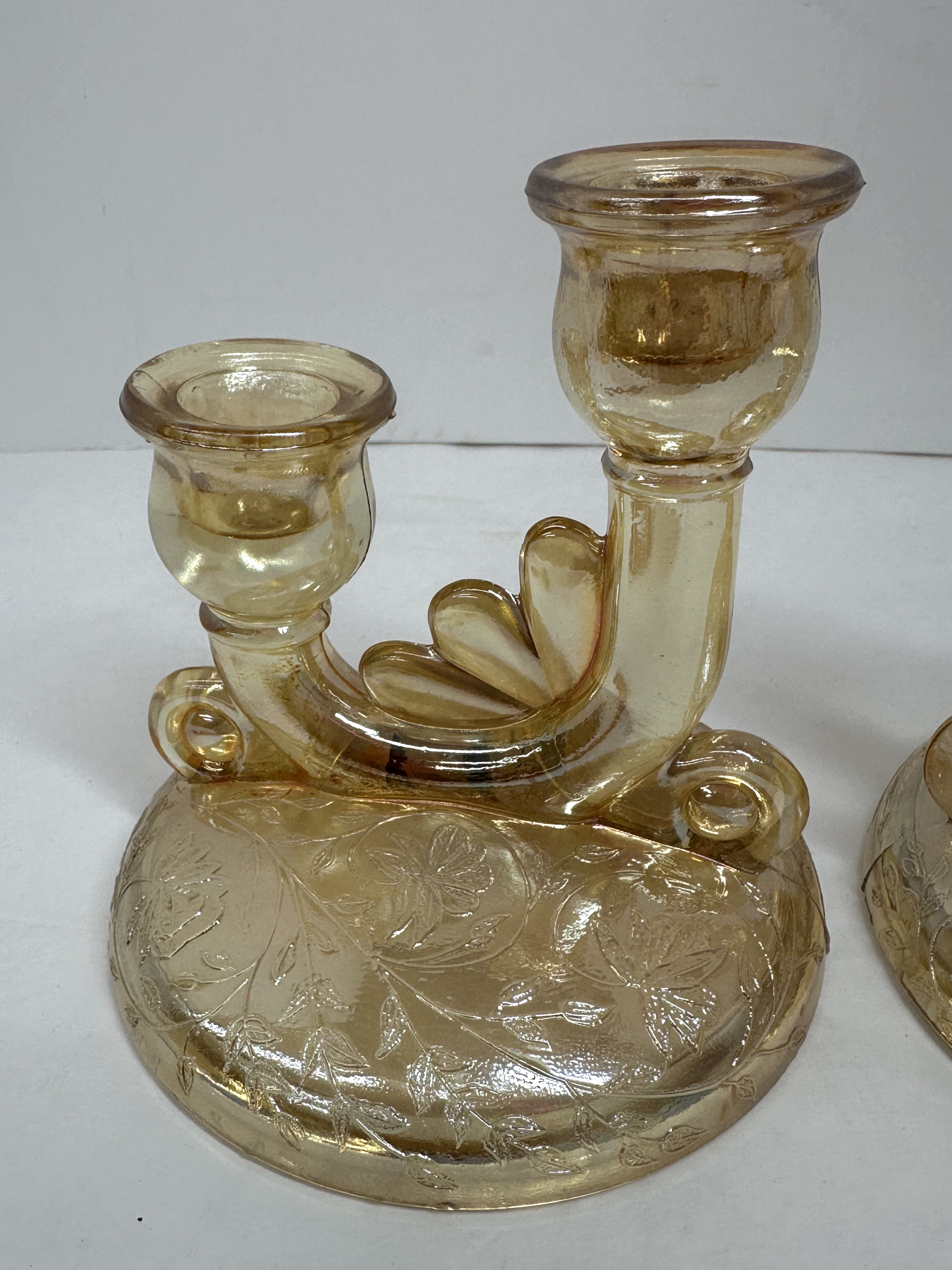 JEANNETTE MARIGOLD GLASS CANDLESTICKS, 1950S