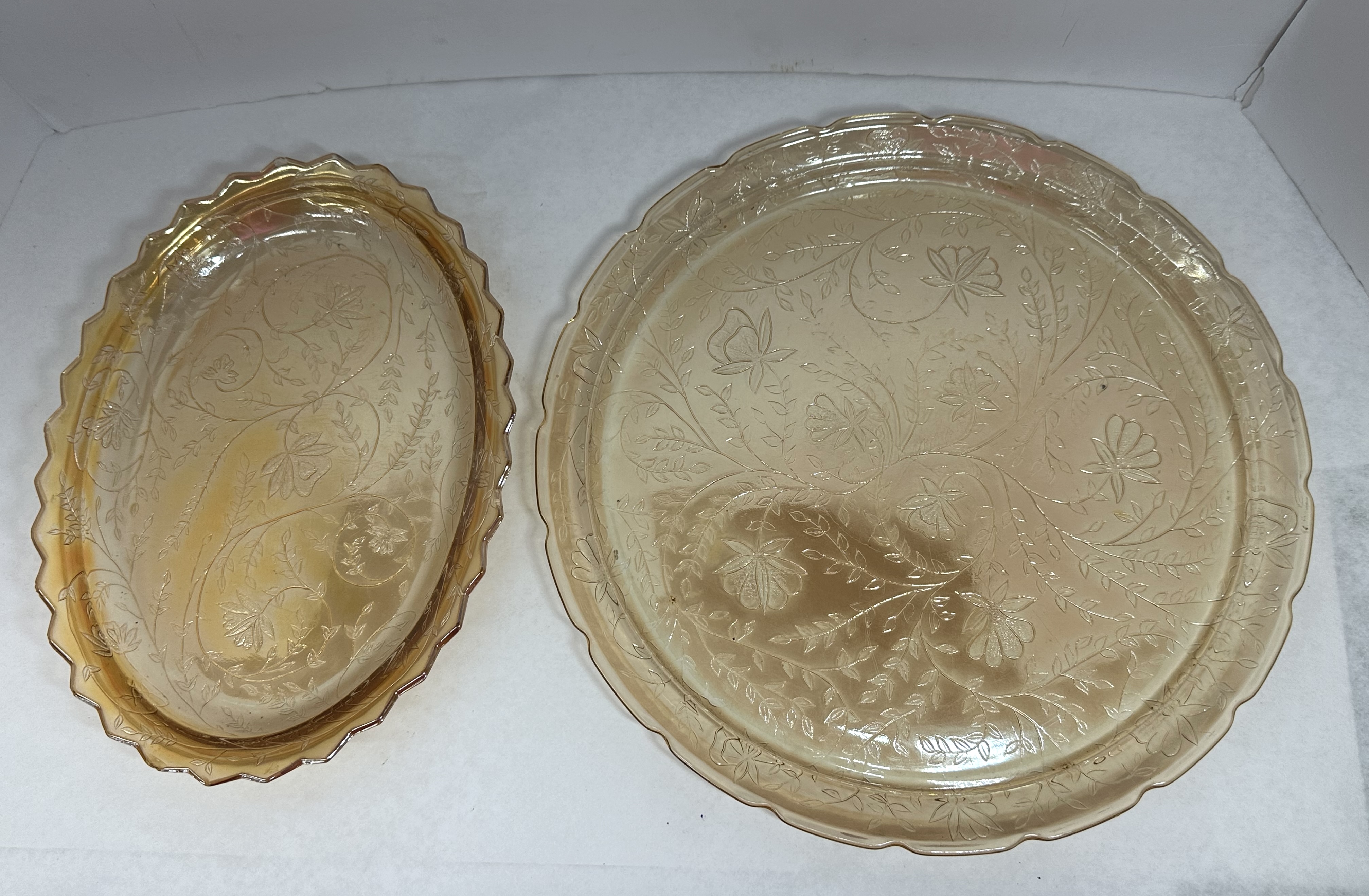 JEANNETTE FLORAGOLD IRIDESCENT GLASS DISHES