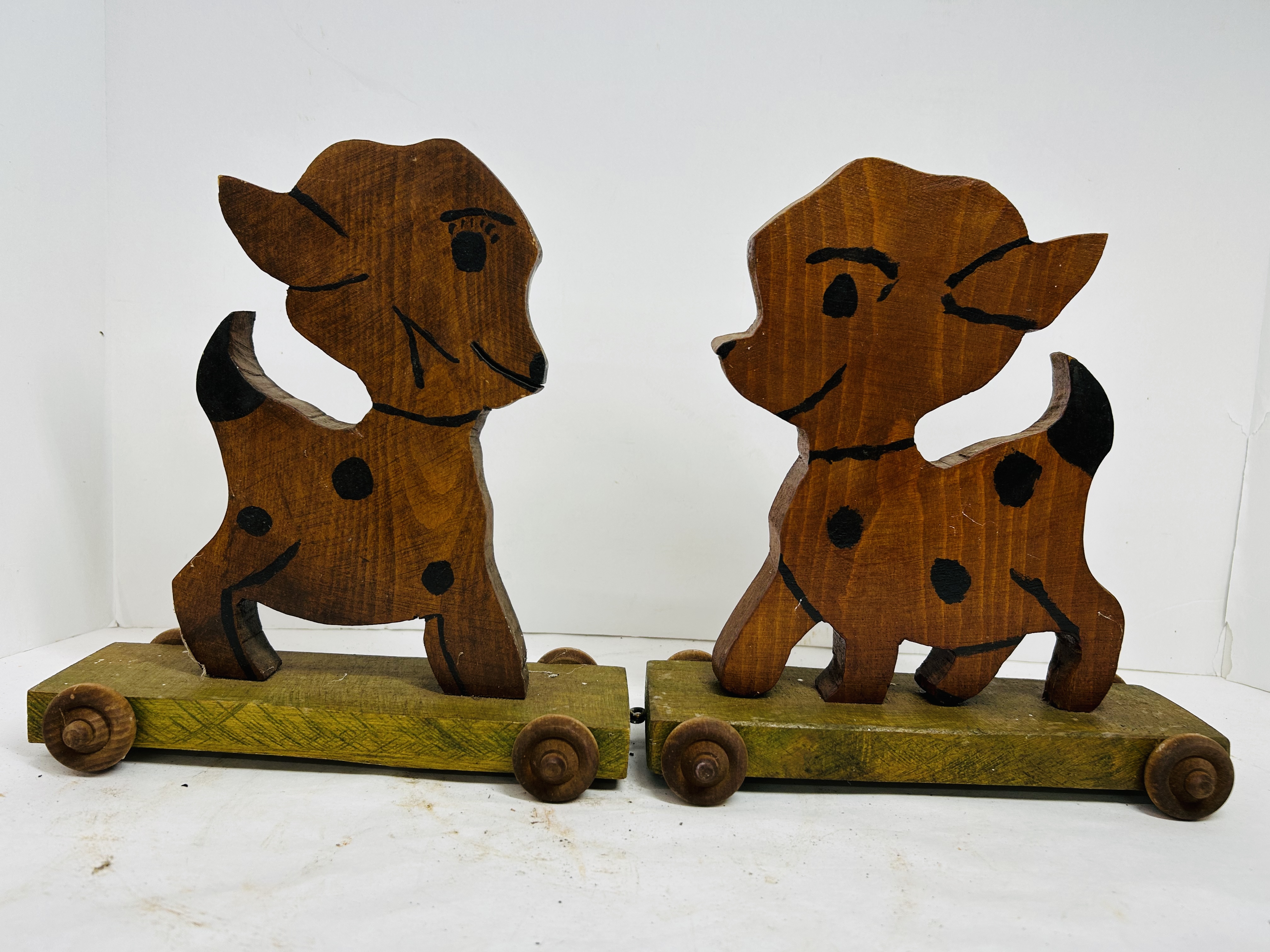 PAIR OF WOODEN FAWN TOYS, 1940S